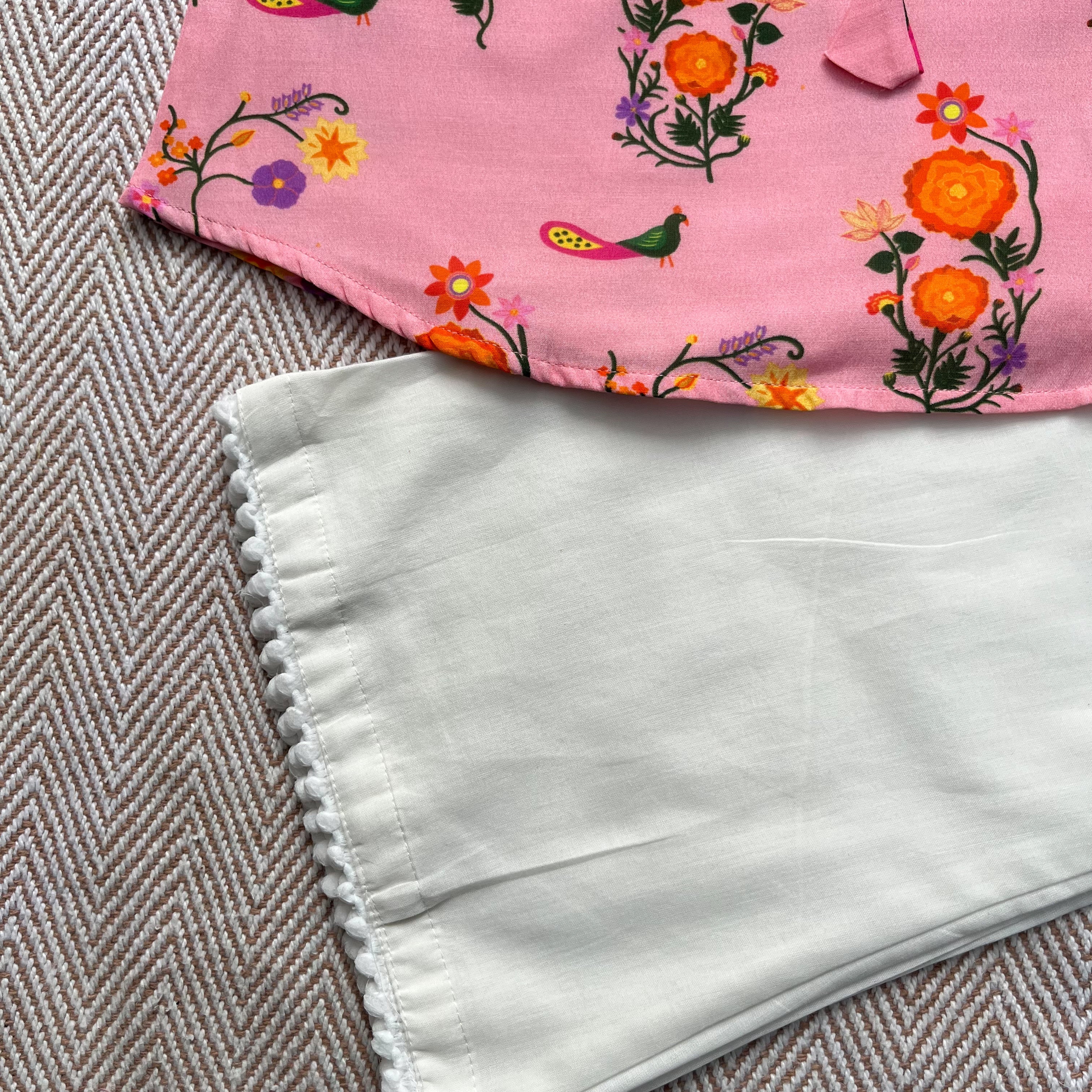 Chanderi 'The Pink City's Peacock' Kurta Set for Girls