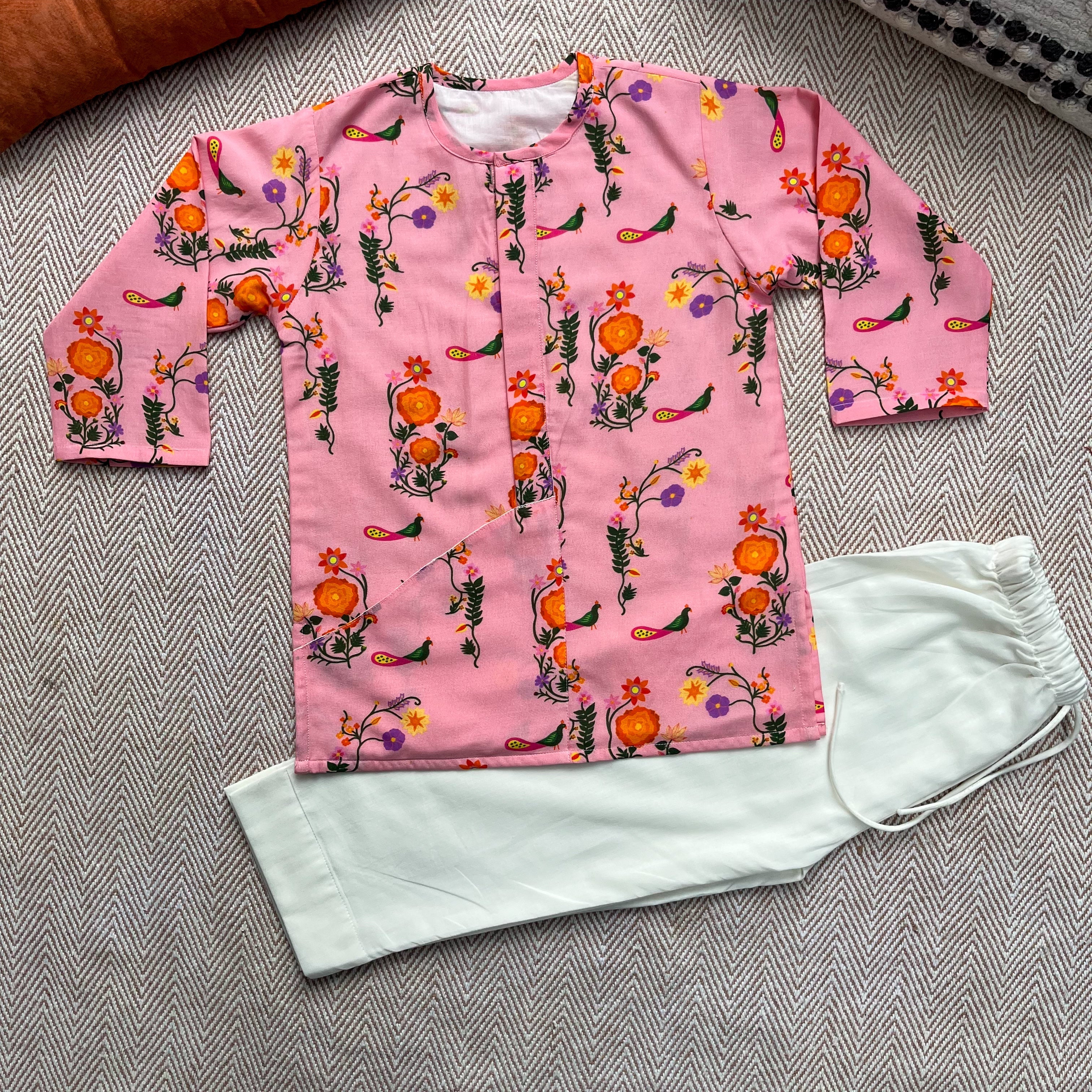 Chanderi 'The Pink City's Peacock' Kurta Set for Boys