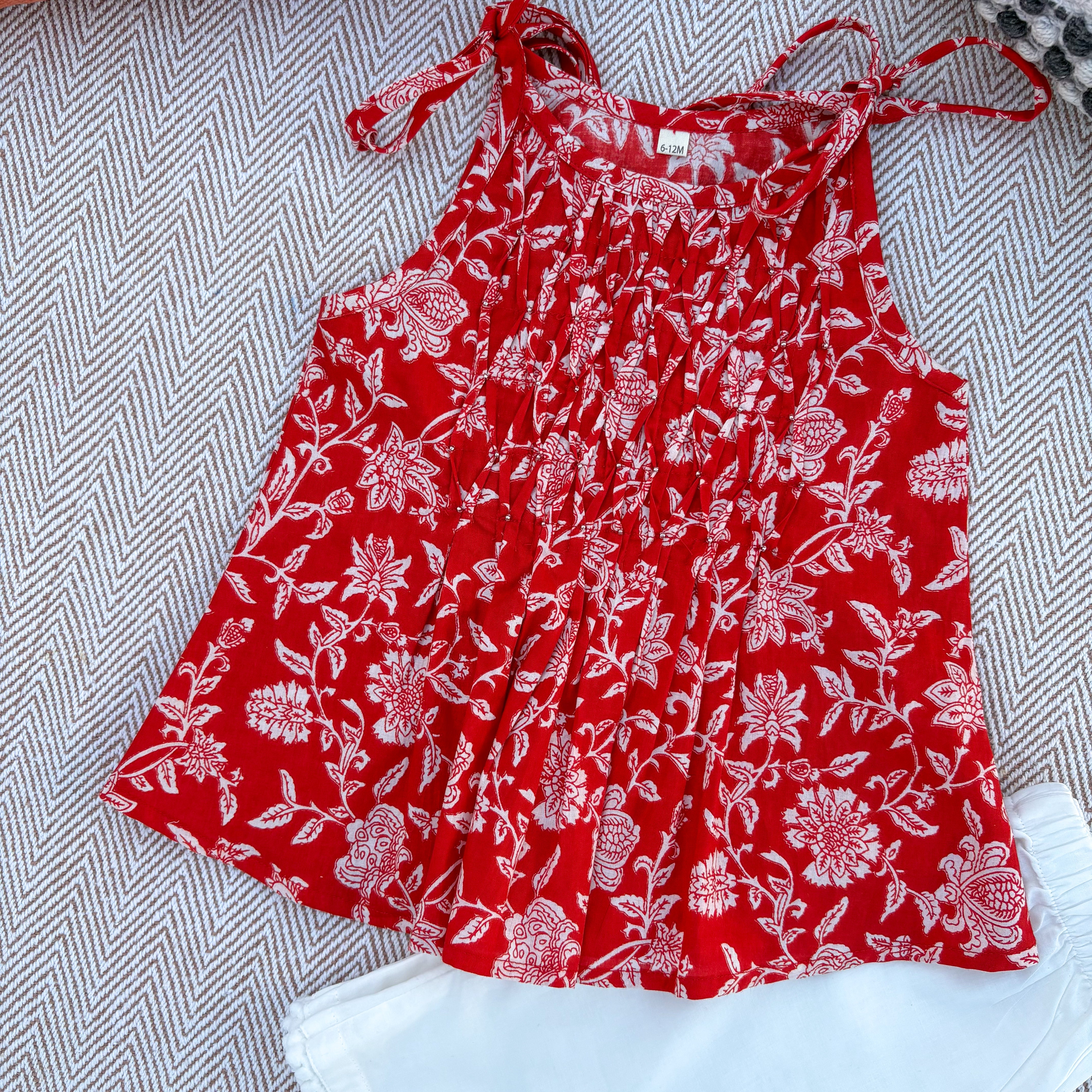 Organic Cotton Red Floral Tie-Up Co-ord Set