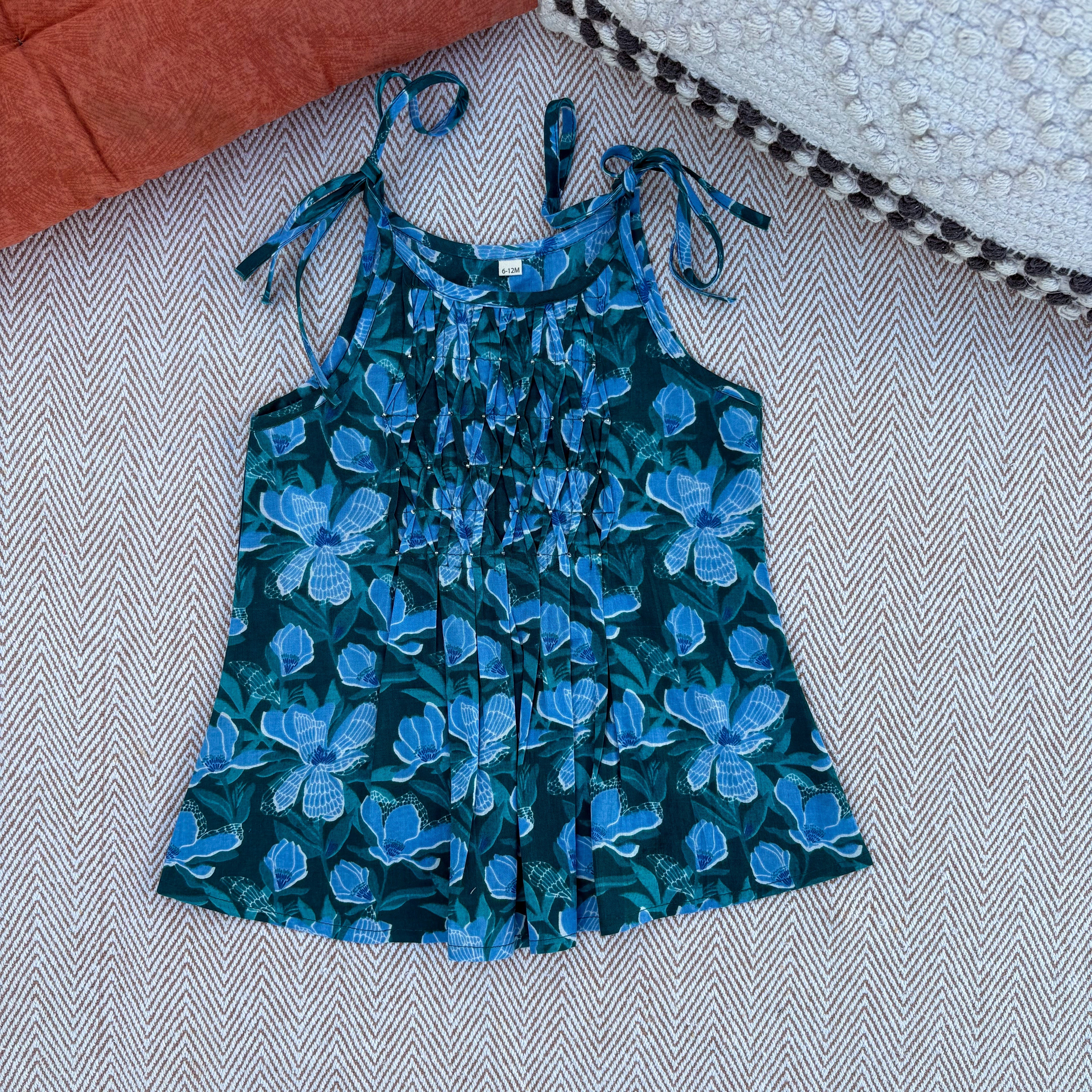 Organic Cotton Blue Floral Tie-Up Co-ord Set