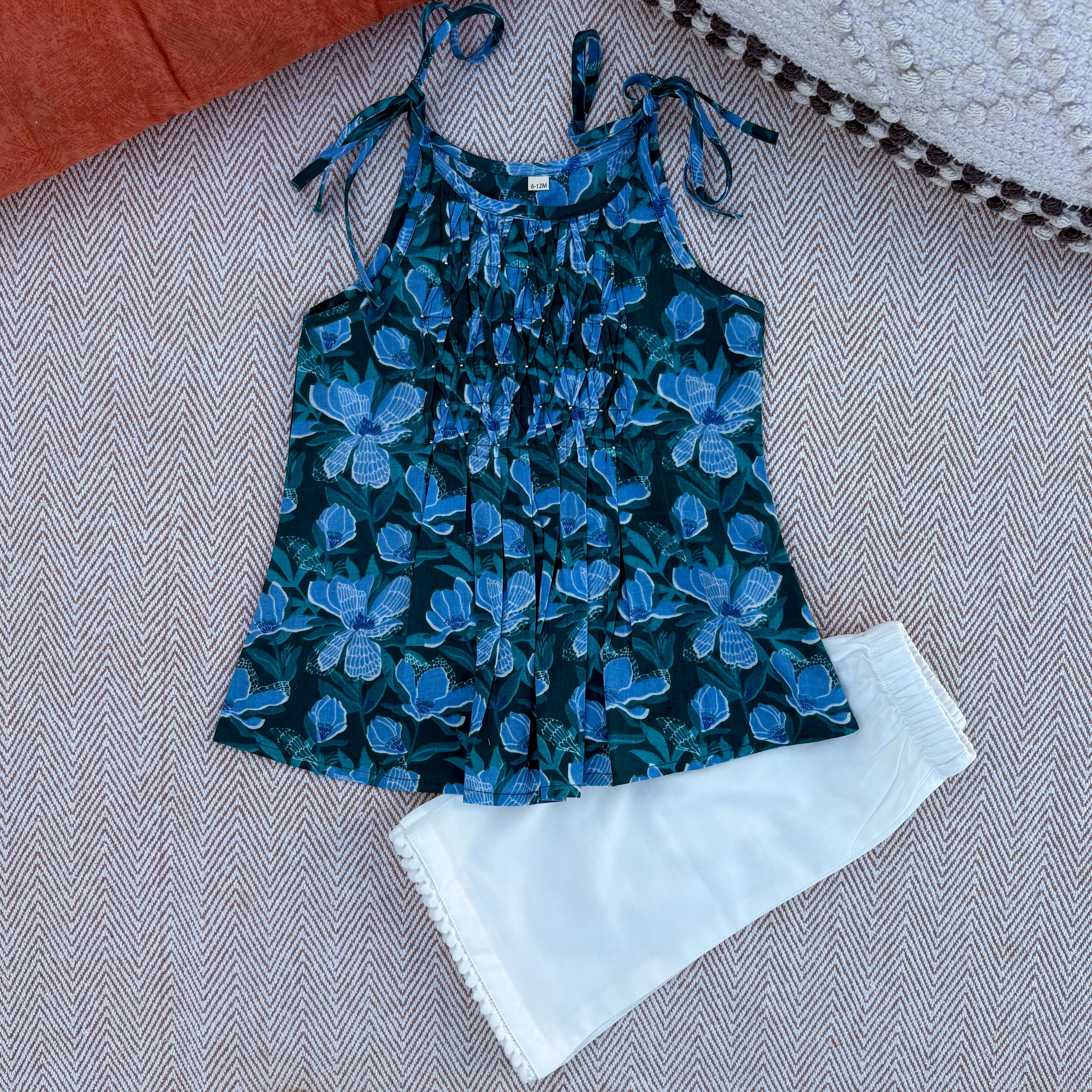 Organic Cotton Blue Floral Tie-Up Co-ord Set