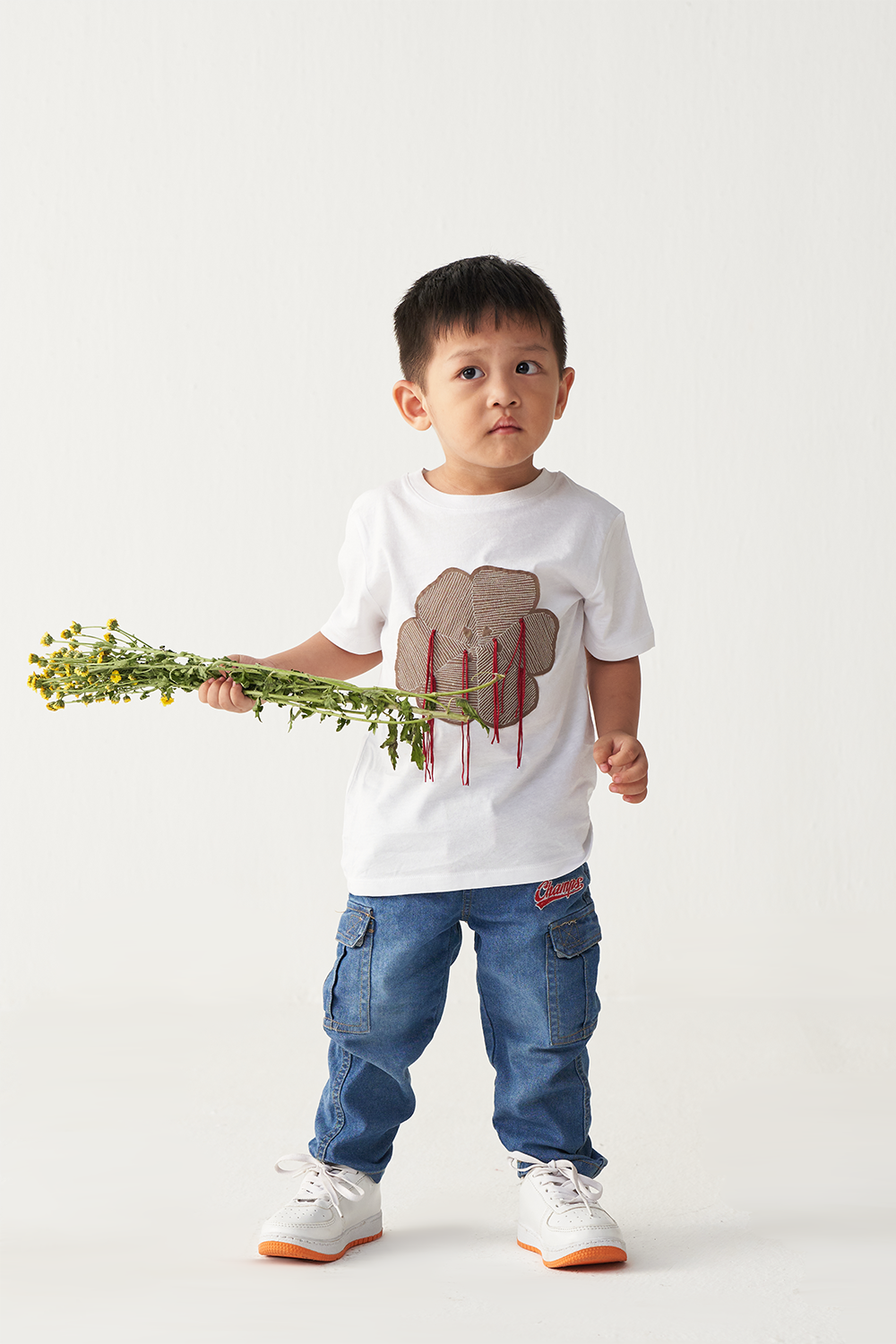 FLORAL FRINGE WHITE T-SHIRT