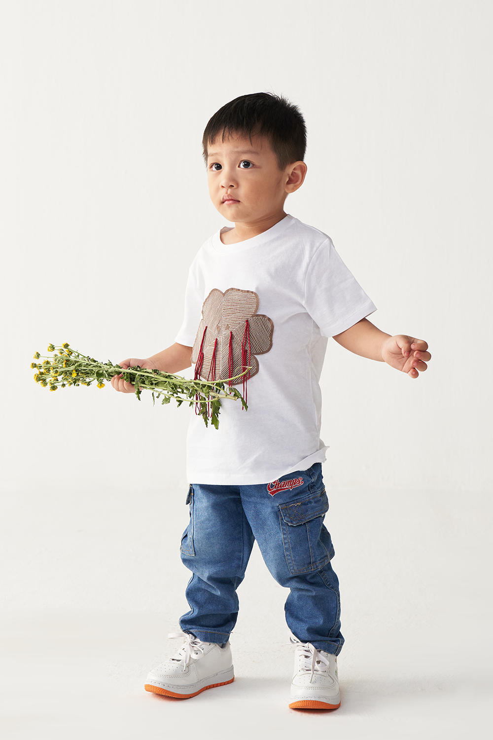 FLORAL FRINGE WHITE T-SHIRT