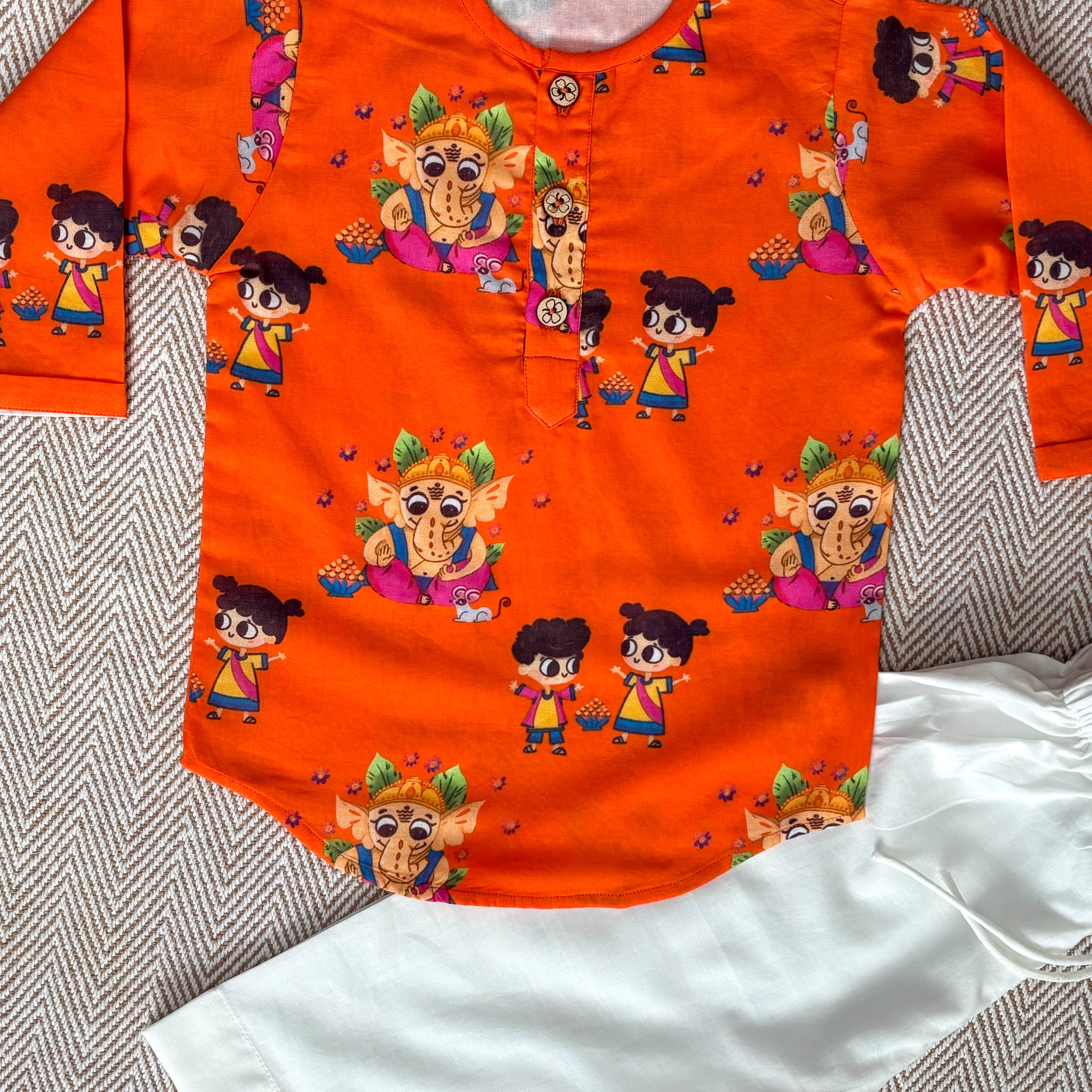 Organic Cotton Unisex 'My Friend Ganesha' Kurta Set