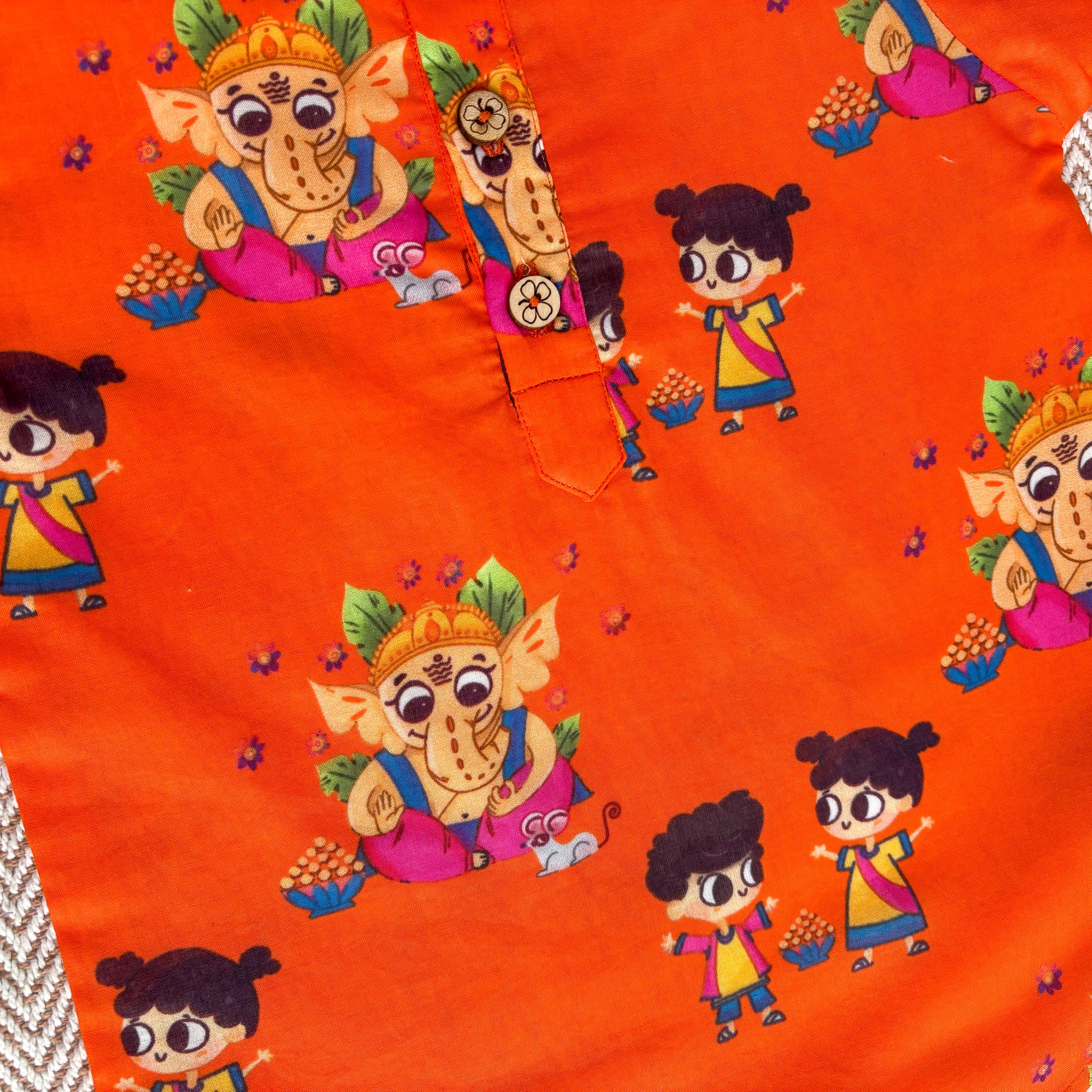 Organic Cotton Unisex 'My Friend Ganesha' Kurta Set