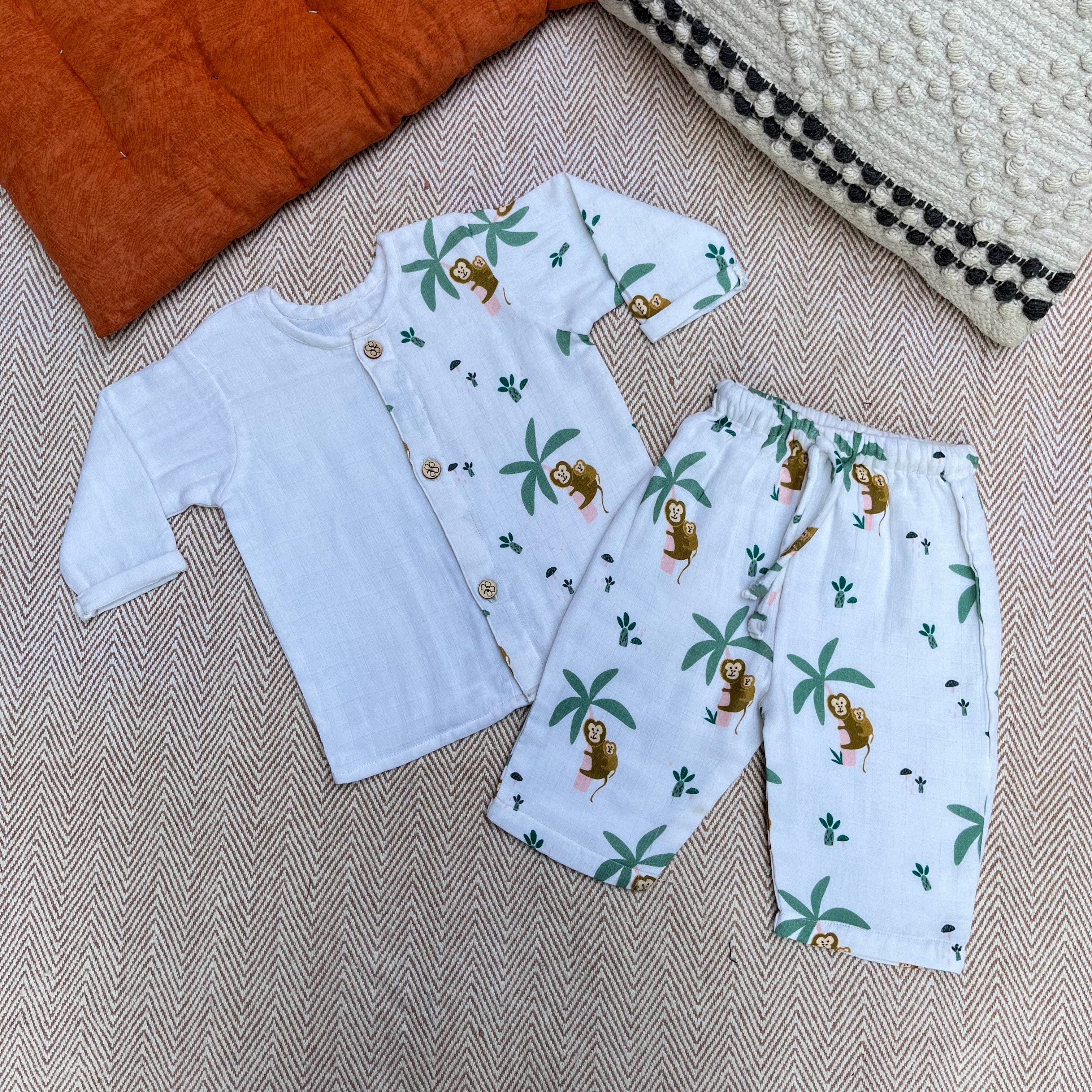Monkeying Around - Muslin Full Sleeves Jhabla Set