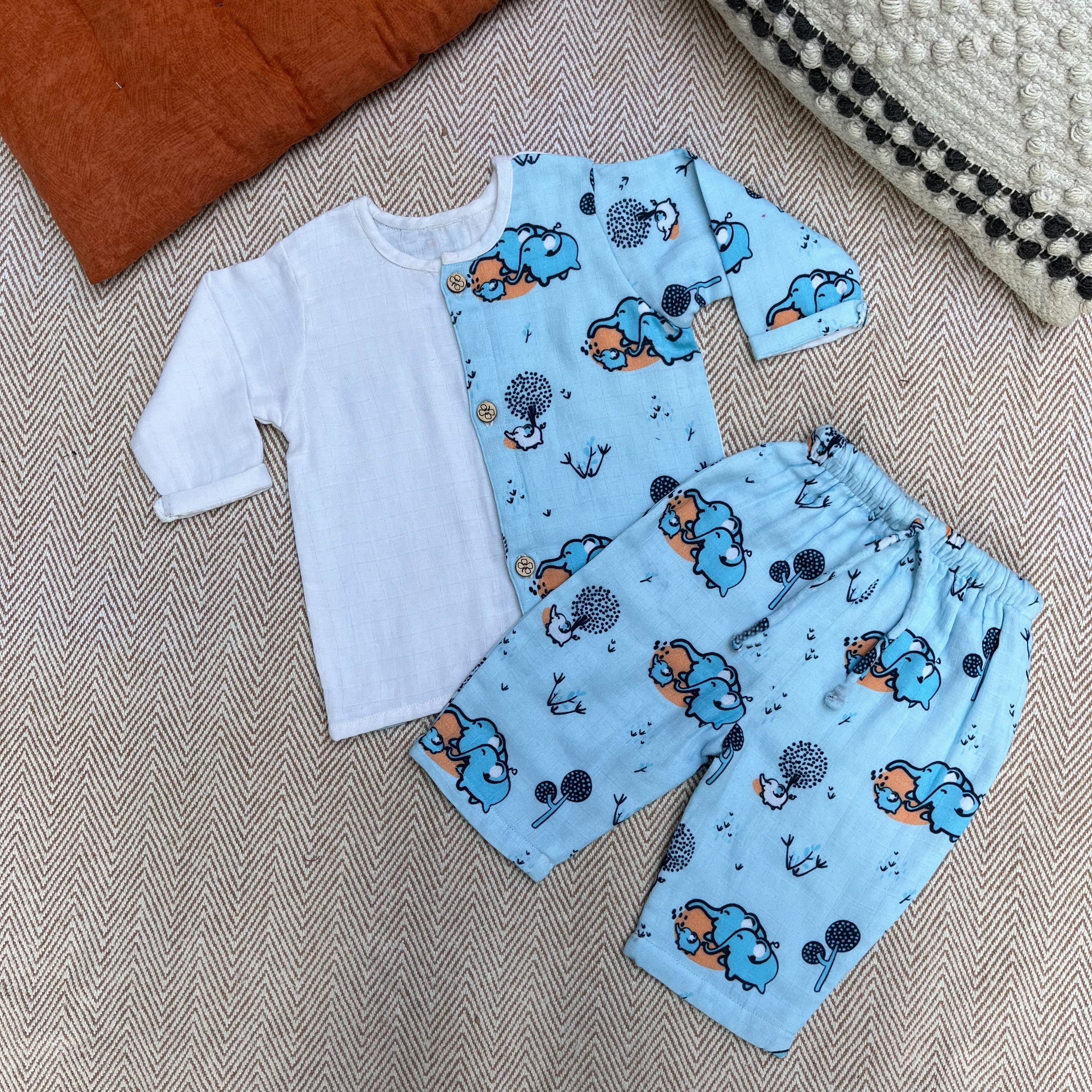 Elephant Clan - Muslin Full Sleeves Jhabla Set