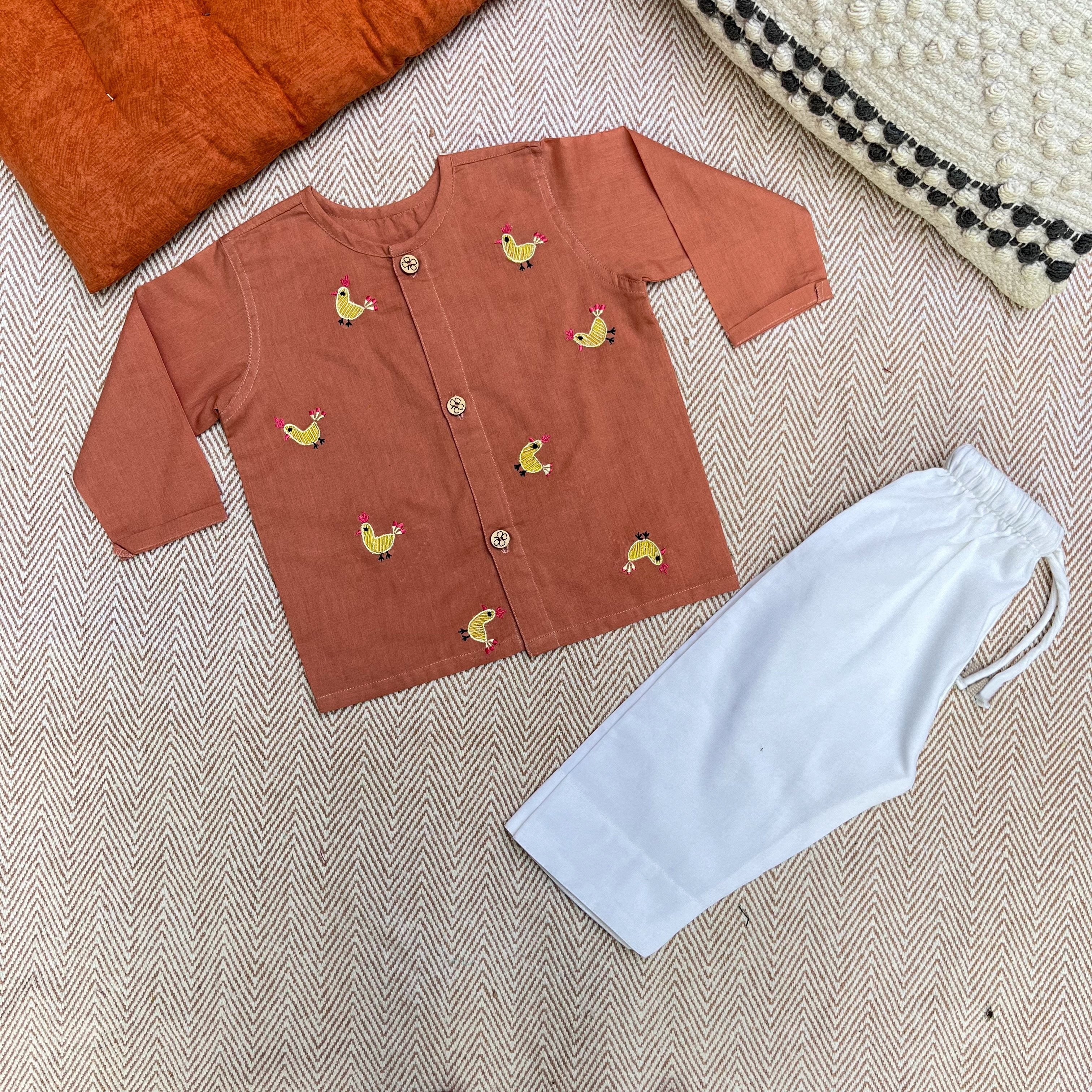 Hen - Organic Cotton Full Sleeves Jhabla Set