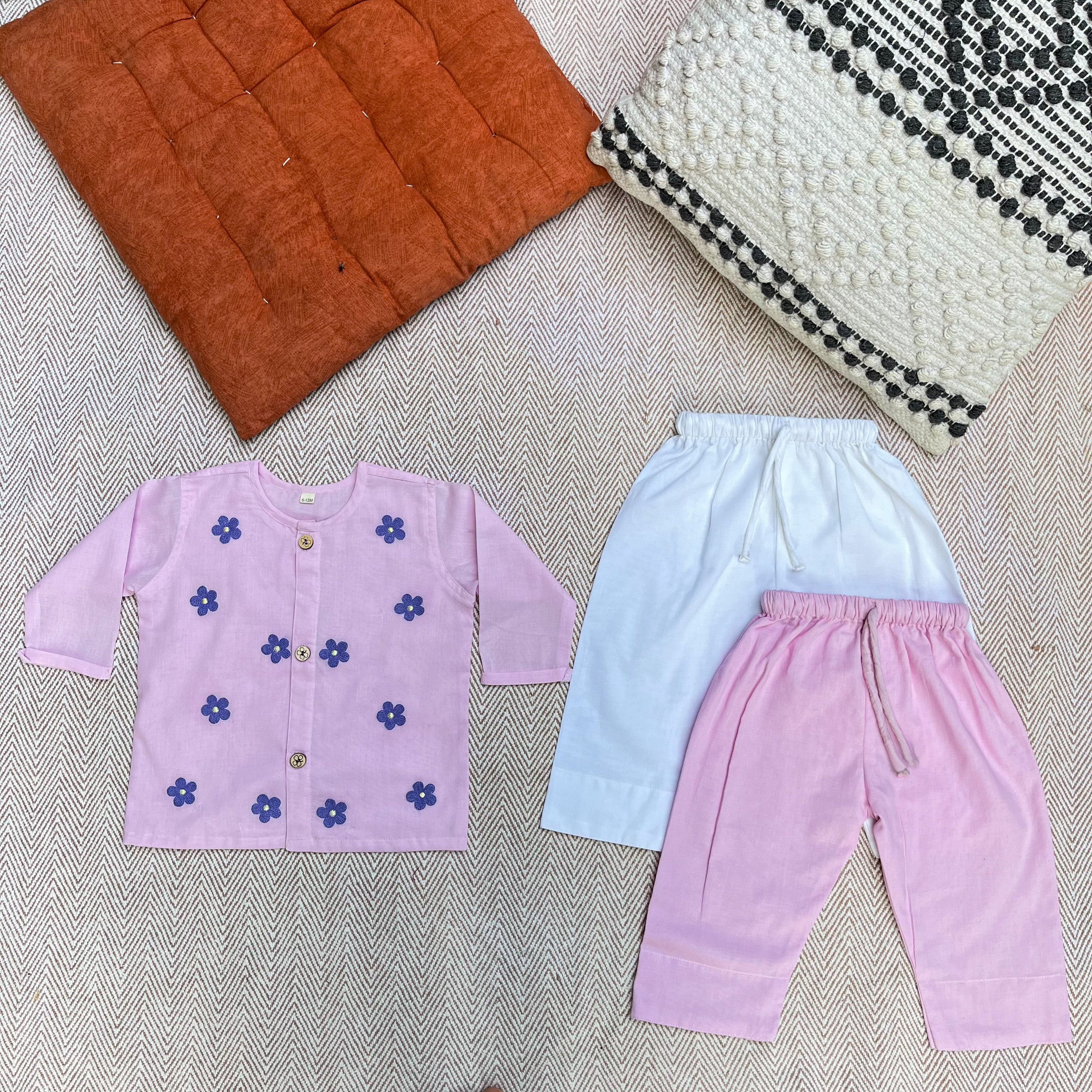 Daisy - Organic Cotton Full Sleeves Jhabla with Two Pyjamas