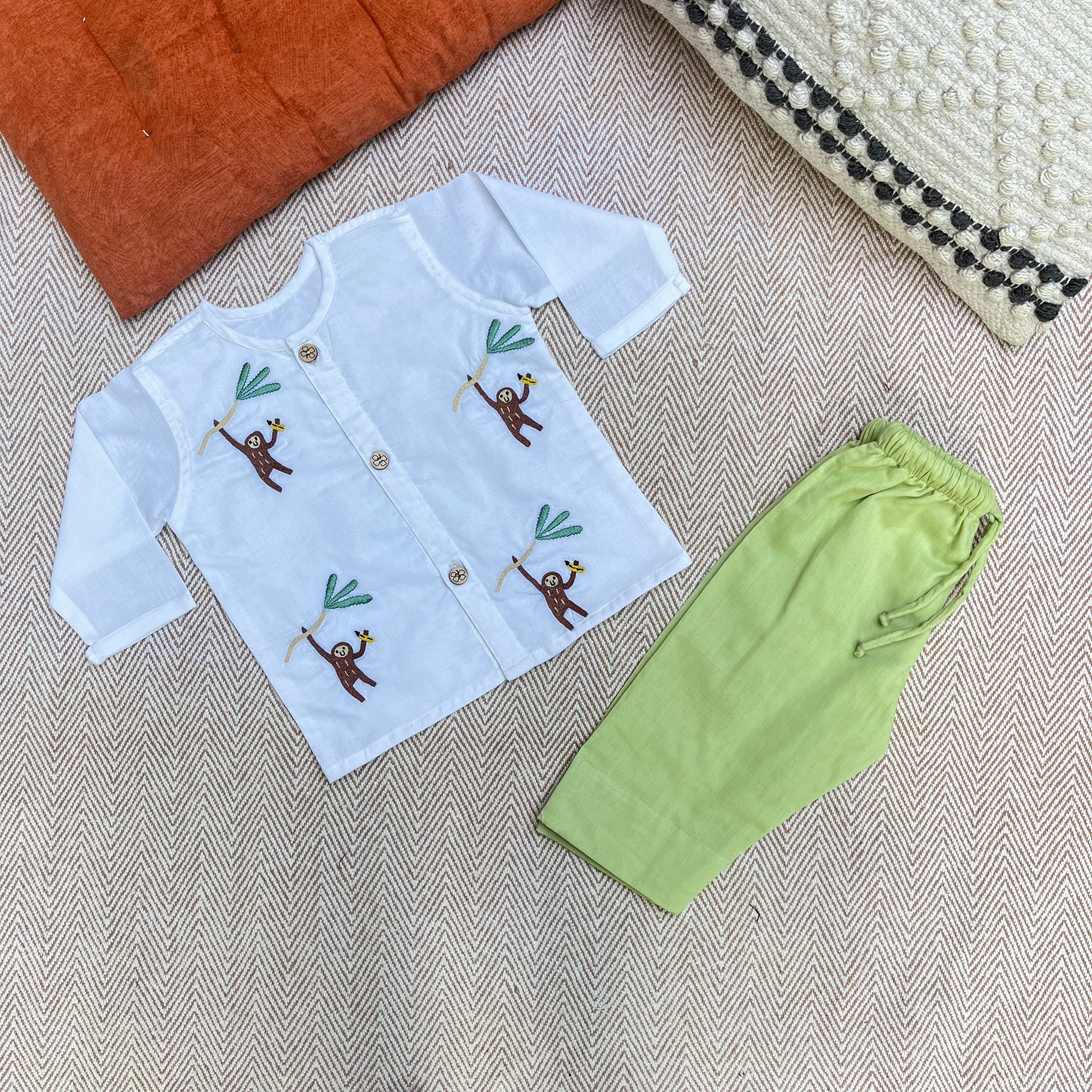 Monkey - Organic Cotton Full Sleeves Jhabla Set