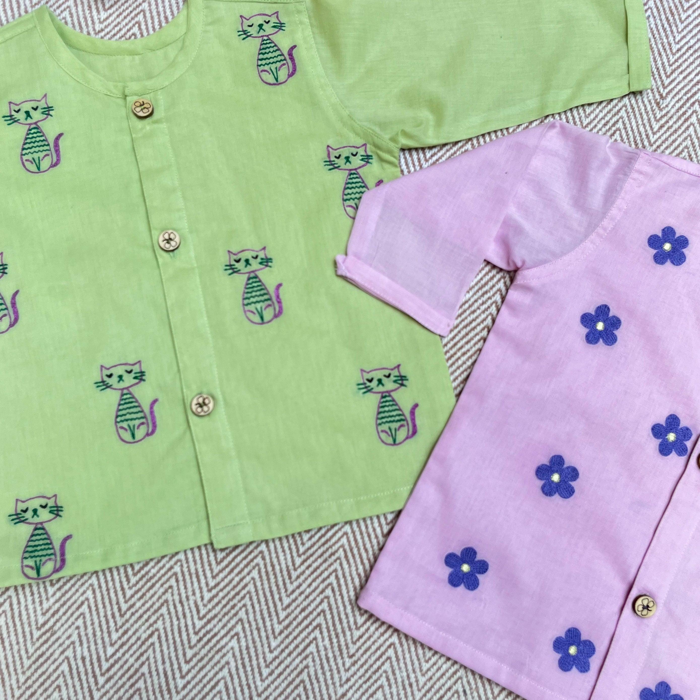 Daisy and Cat - Organic Cotton Full Sleeves Jhabla of Two