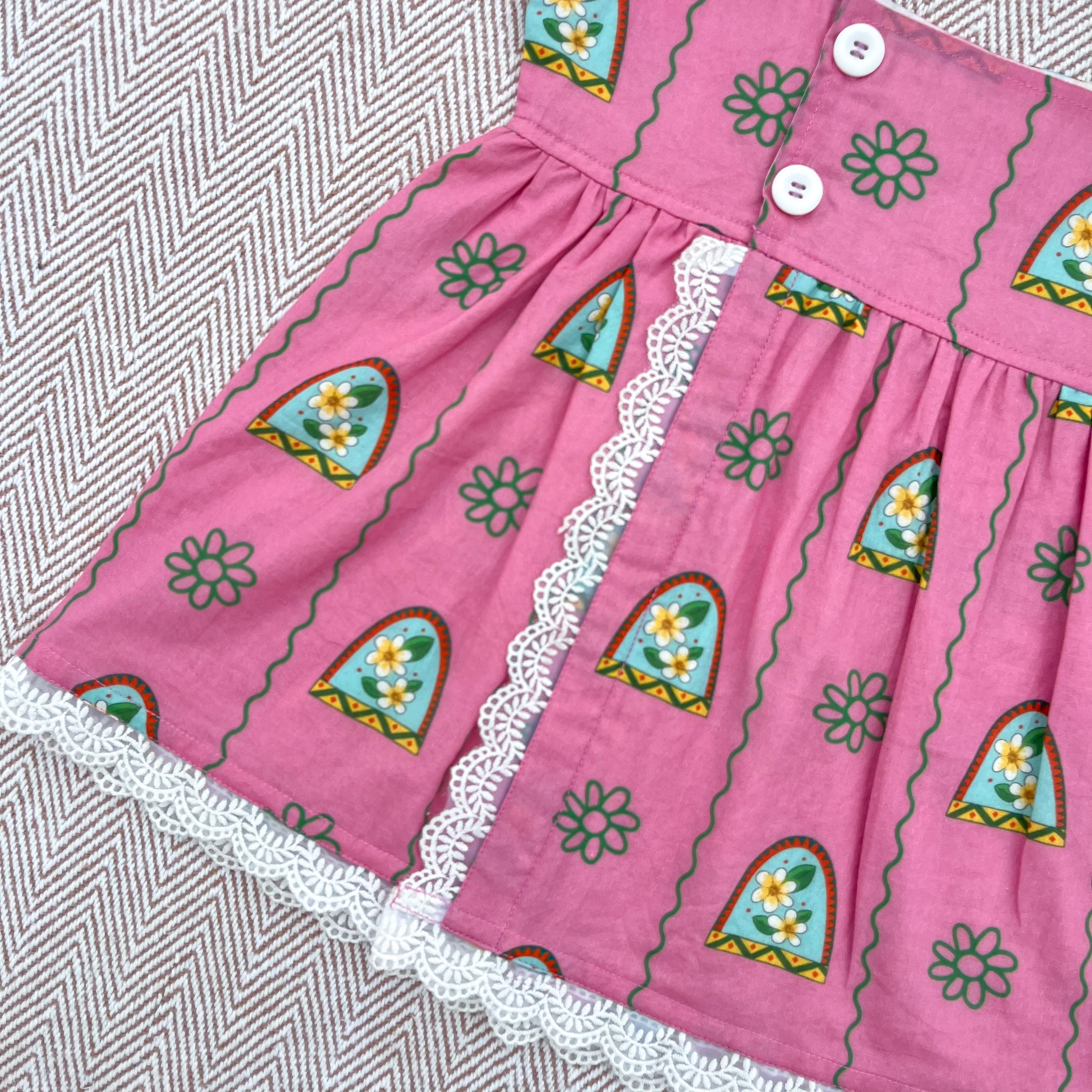 Organic cotton pink floral print frock for infants, toddlers and kids-perfect for festive occasions