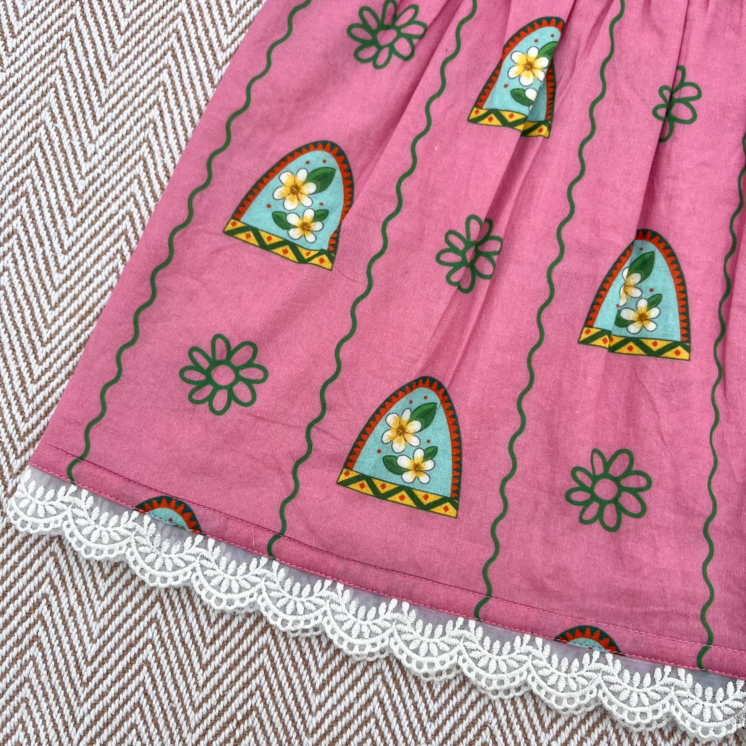 Organic cotton pink floral print frock for infants, toddlers and kids-perfect for festive occasions