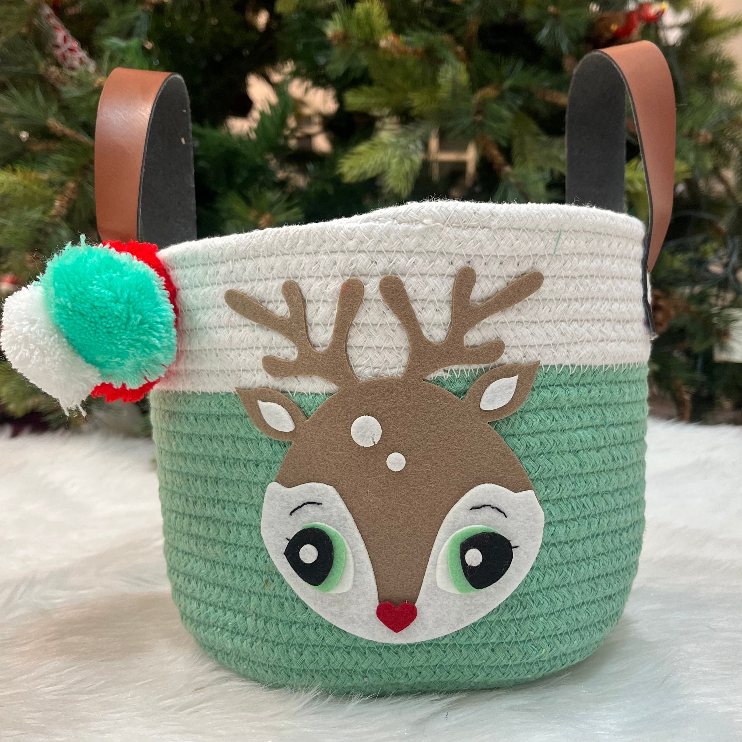 Jute Cotton Storage Basket - Merry Reindeer