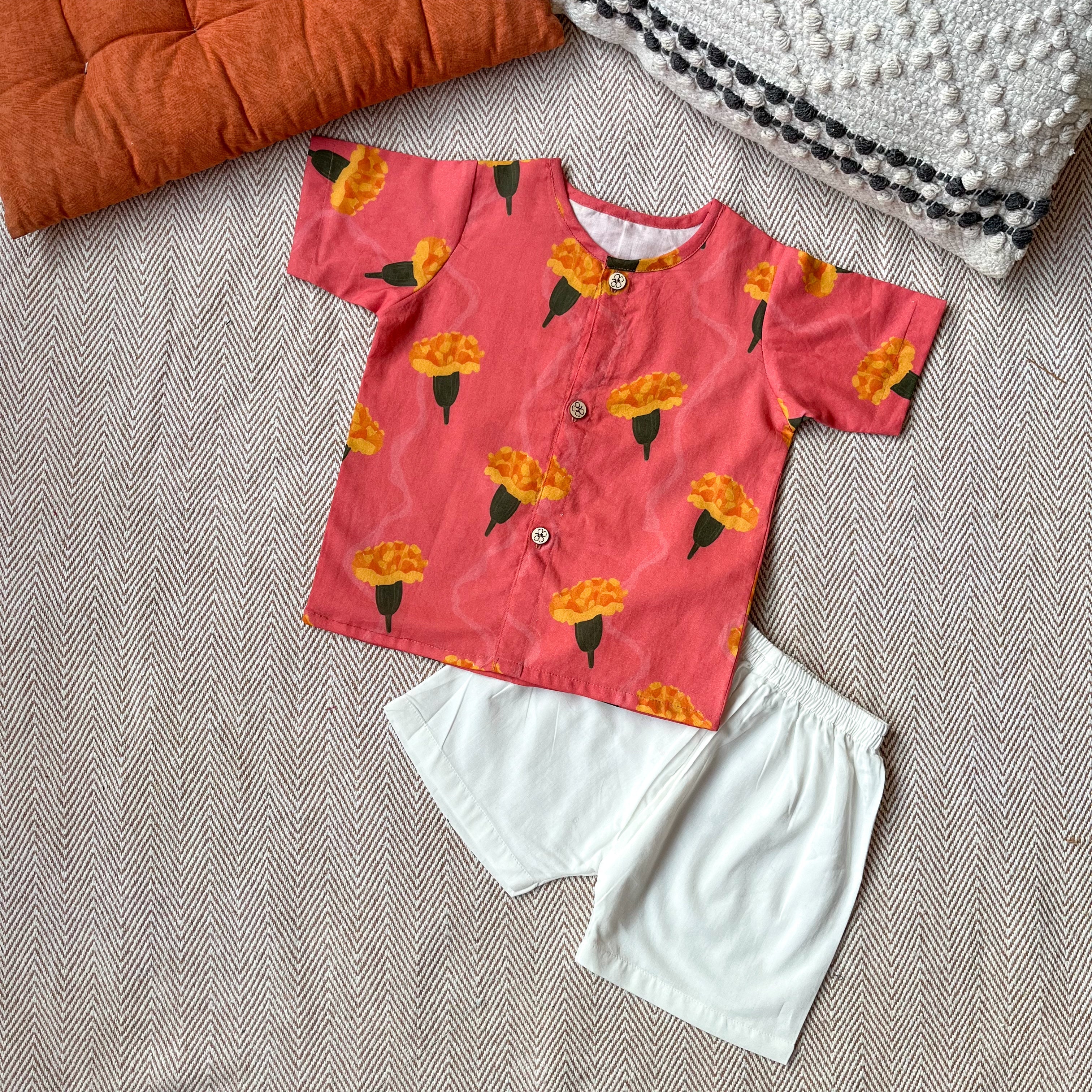 Marigold - Organic Cotton Pink Jhabla Set