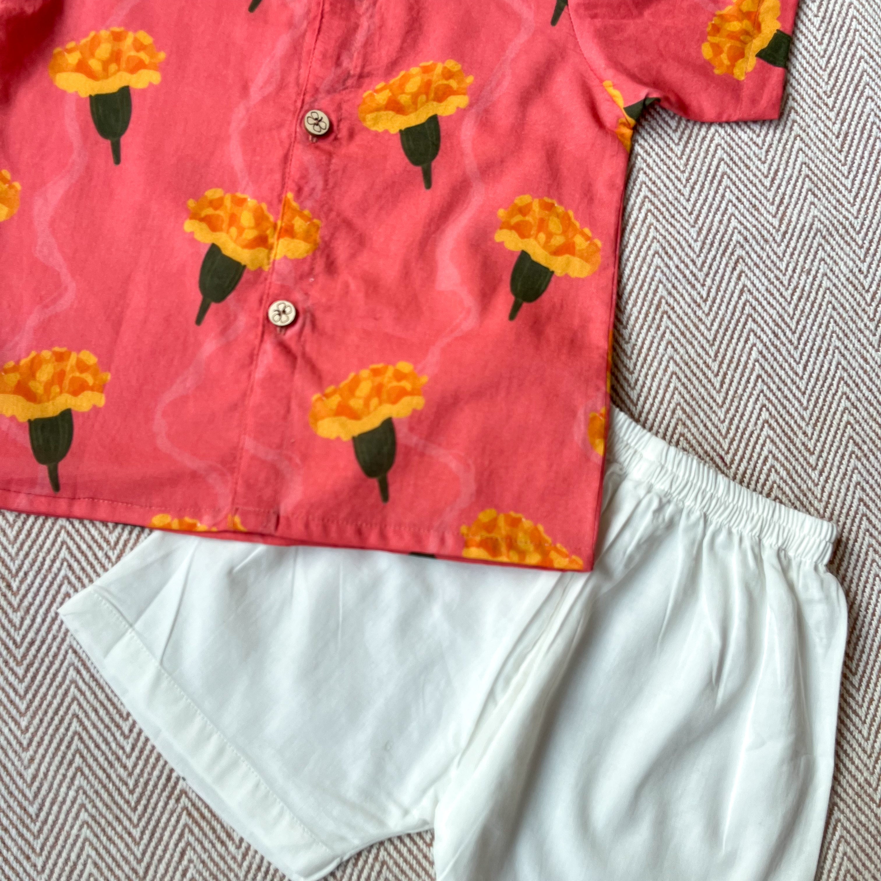 Marigold - Organic Cotton Pink Jhabla Set