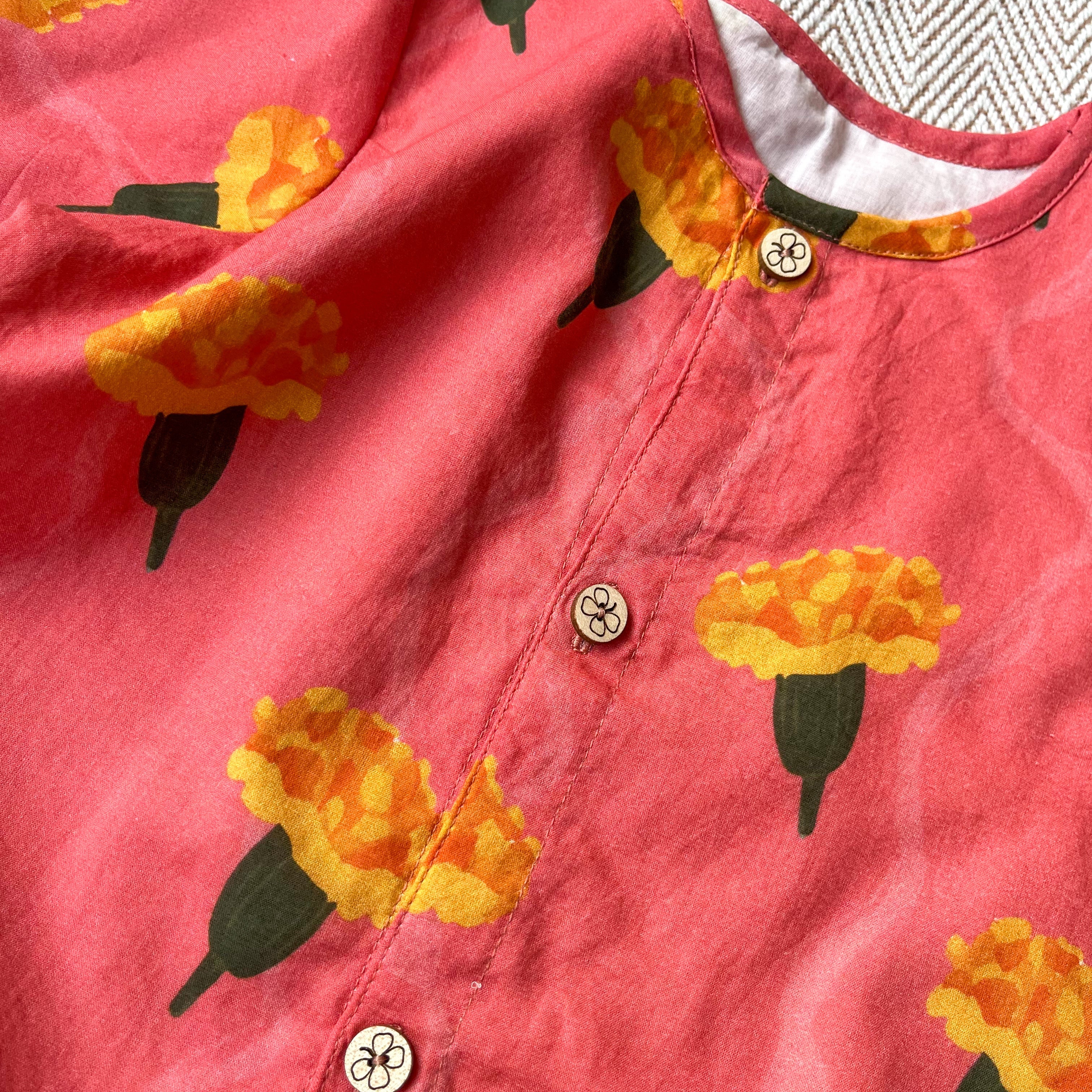 Marigold - Organic Cotton Pink Jhabla Set