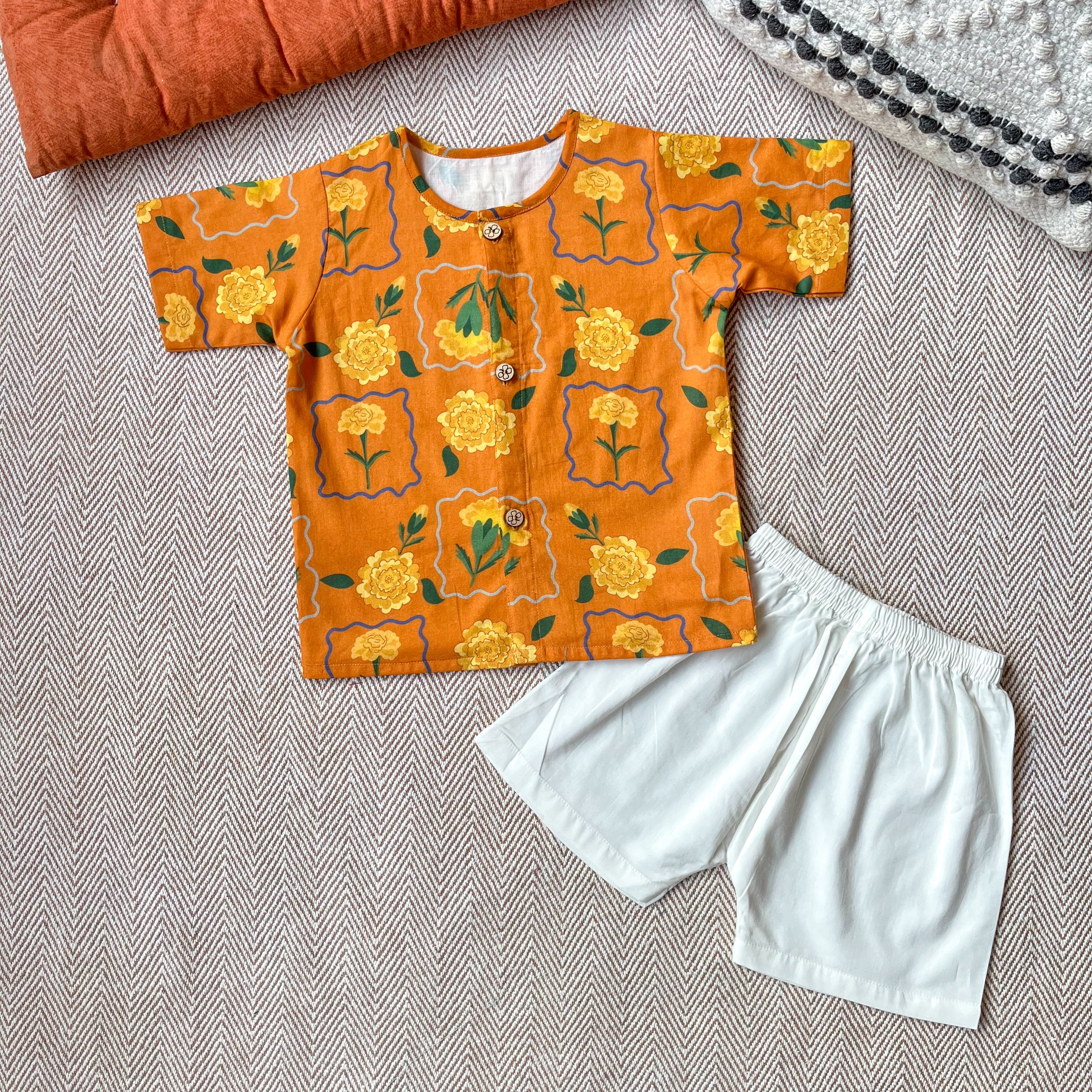 Marigold - Organic Cotton Orange Jhabla Set