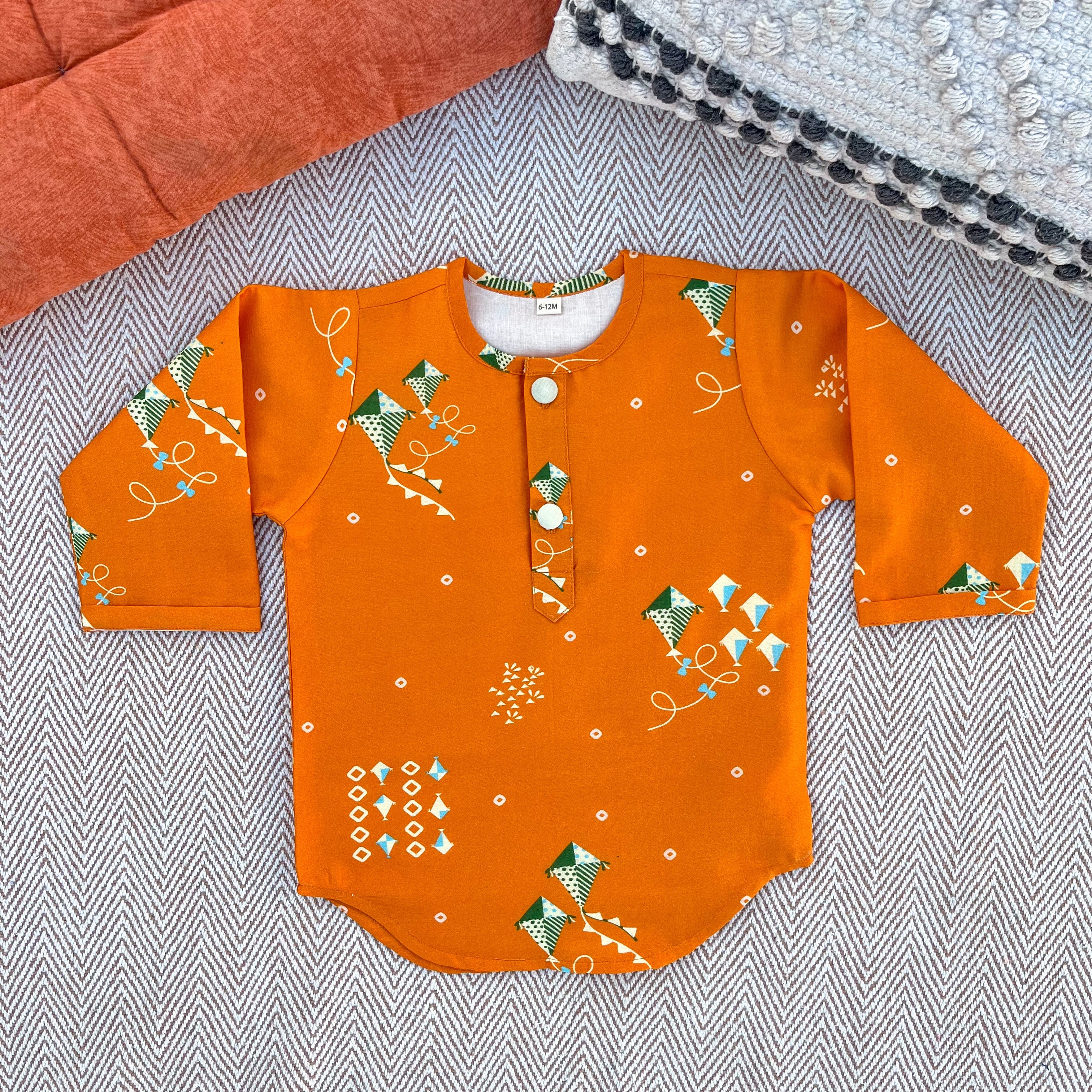 Sankranti special chanderi with organic cotton voile lining, kites print kurta for infants, toddlers and kids
