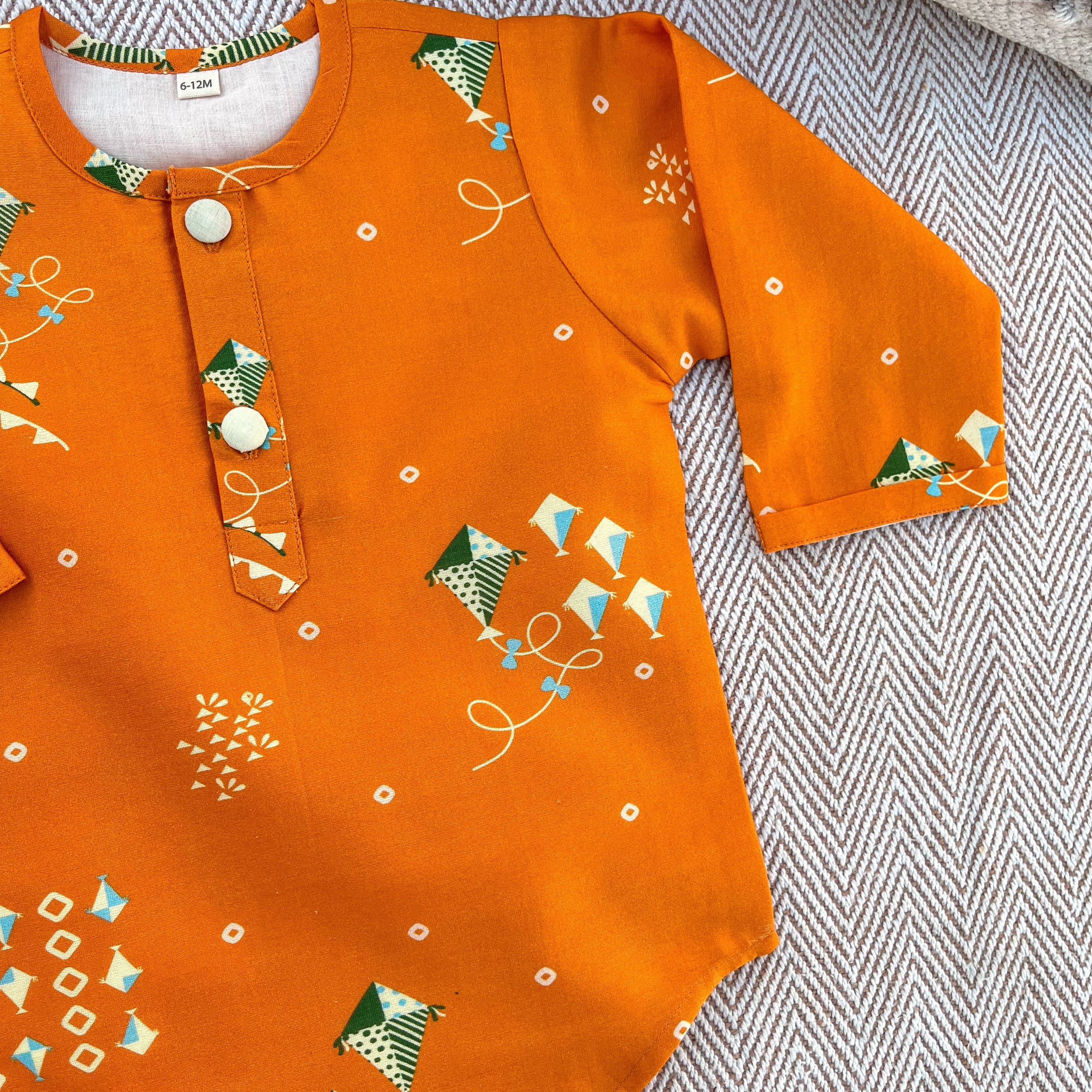 Sankranti special chanderi with organic cotton voile lining, kites print kurta set for infants, toddlers and kids