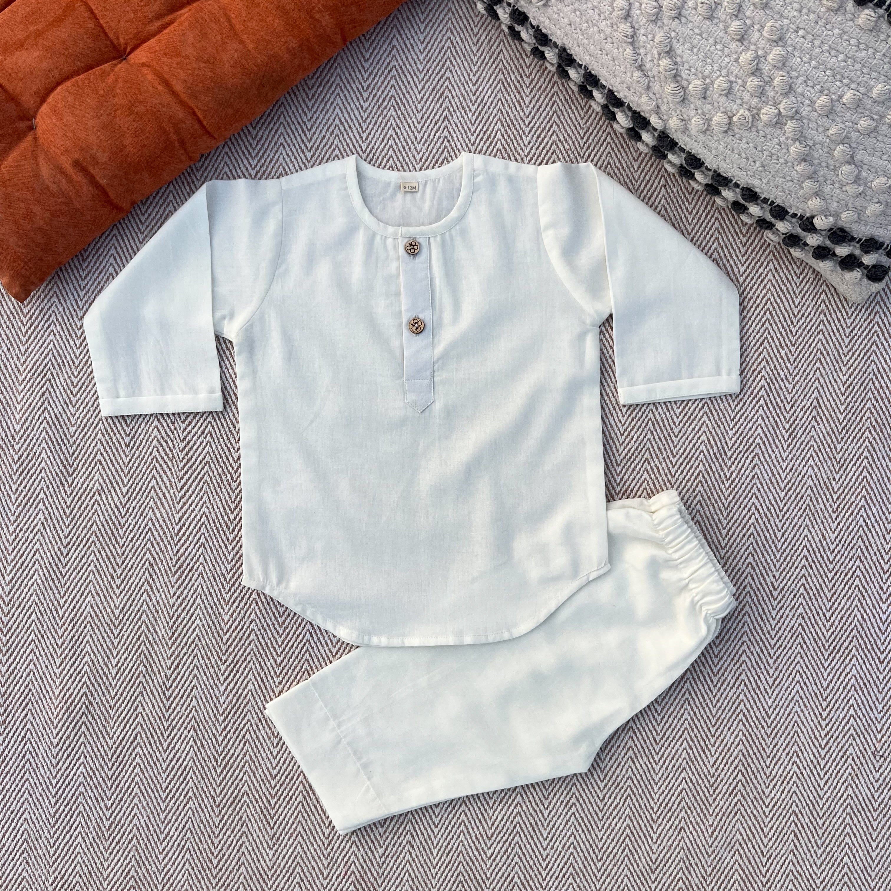 Organic Cotton Unisex Plain White Kurta Set