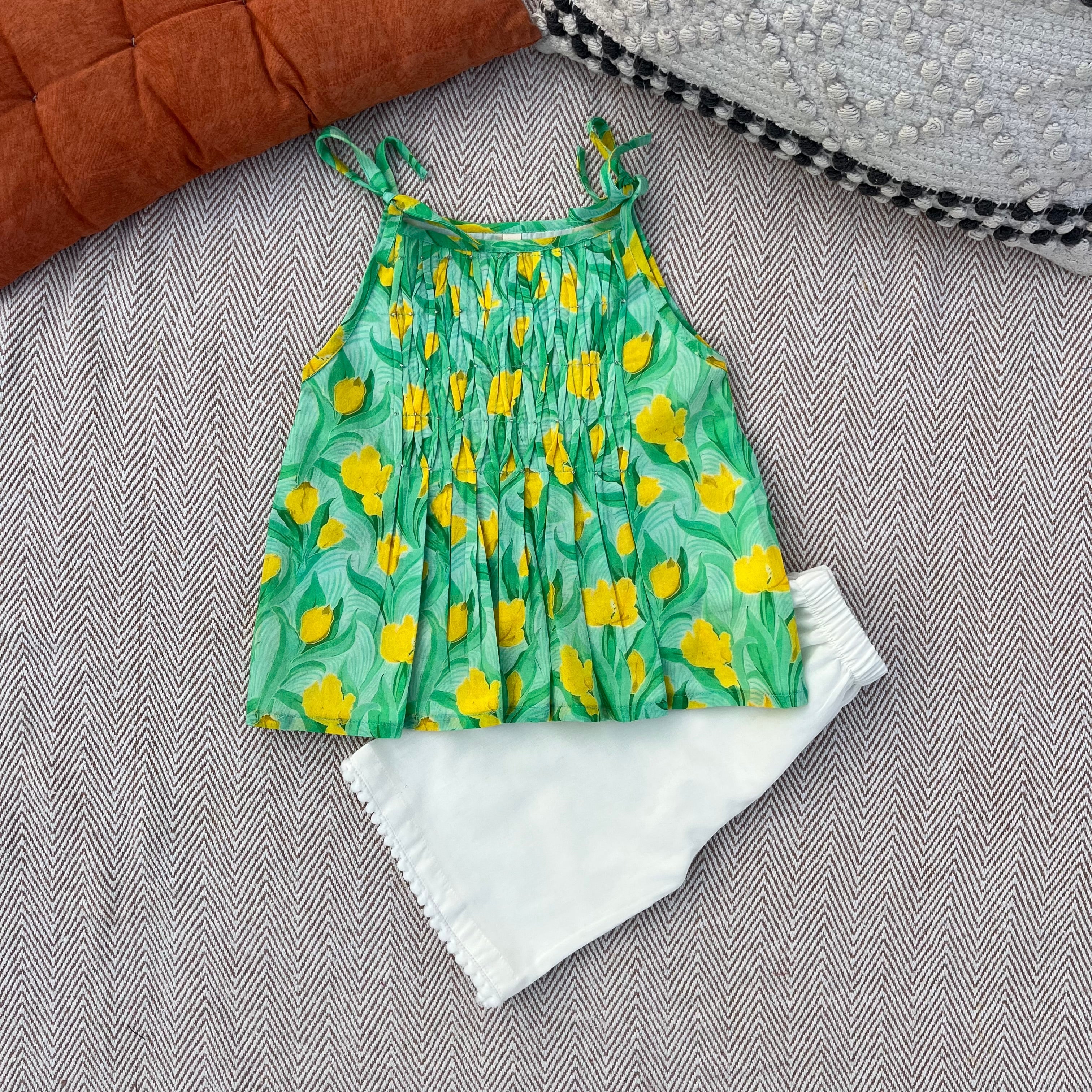 Organic Cotton Green Floral Tie-Up Co-ord Set