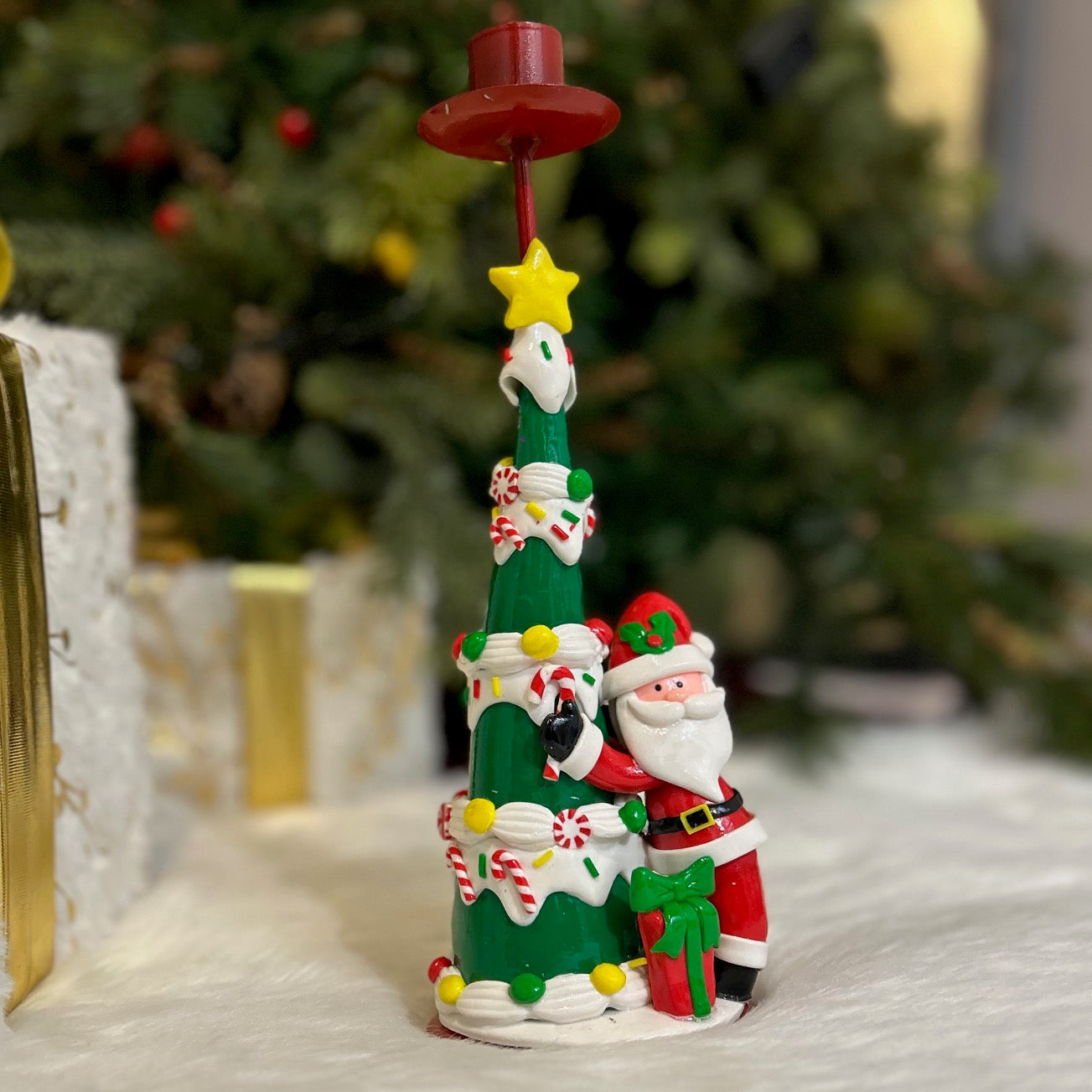 Festive Christmas Tree Candle Stand - Santa