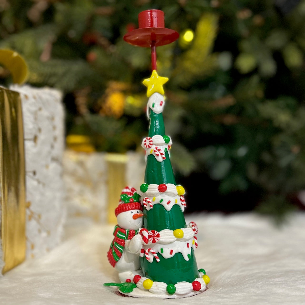 Festive Christmas Tree Candle Stand - Snowman