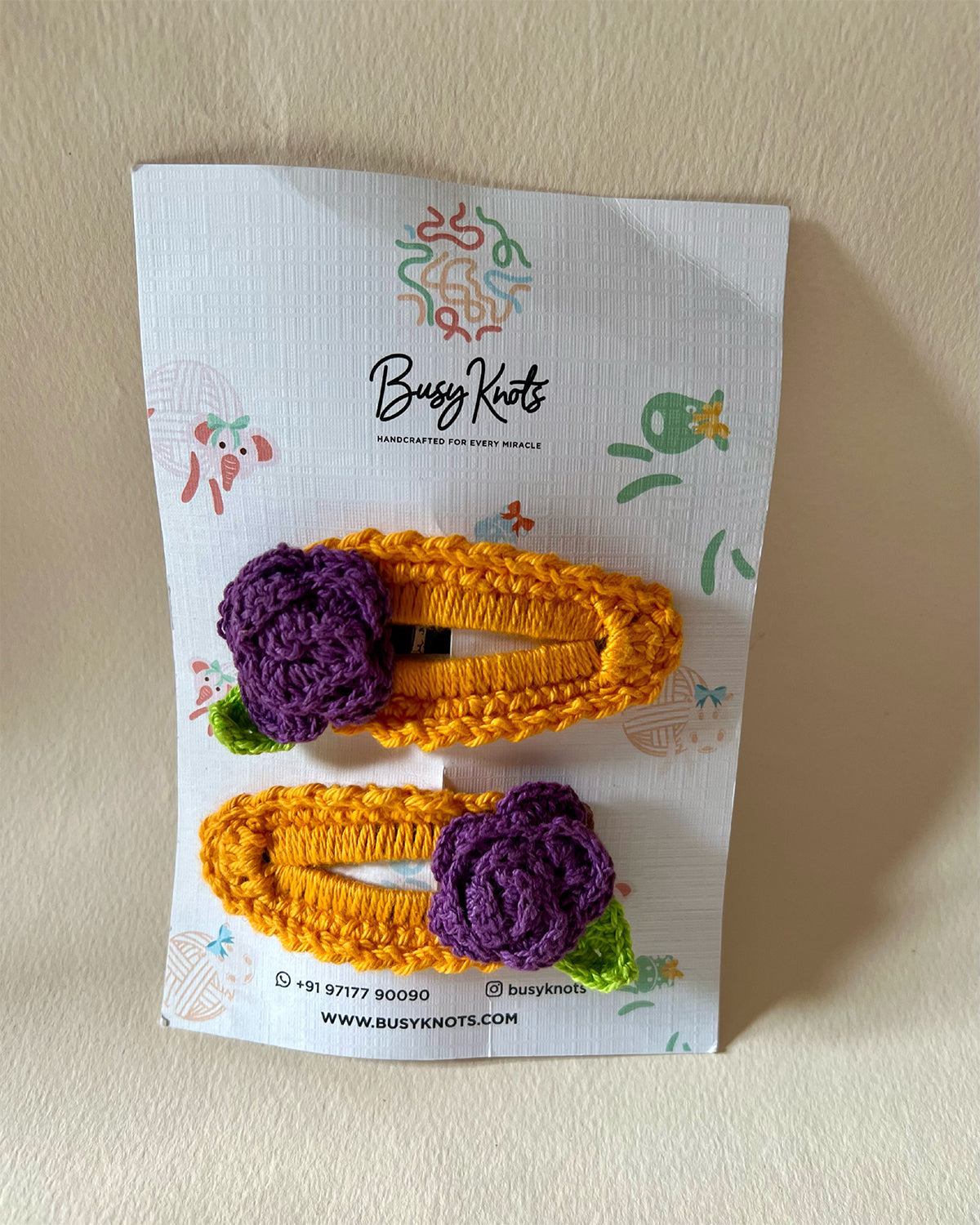 Handmade Crochet Rose Clips Orange/Purple