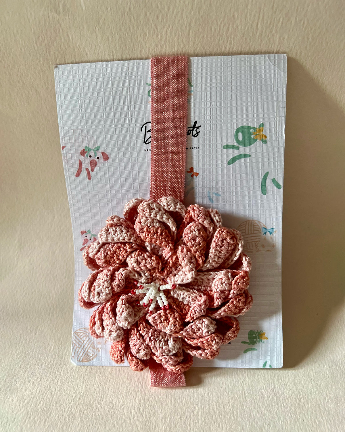 Handmade Crochet Floral Band Shaded Peach/Peach