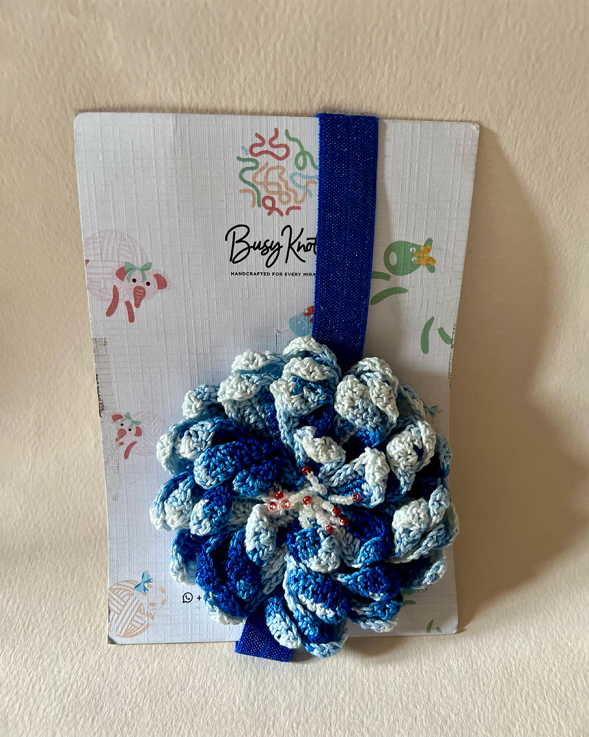 Handmade Crochet Floral Band Shaded Blue/Blue
