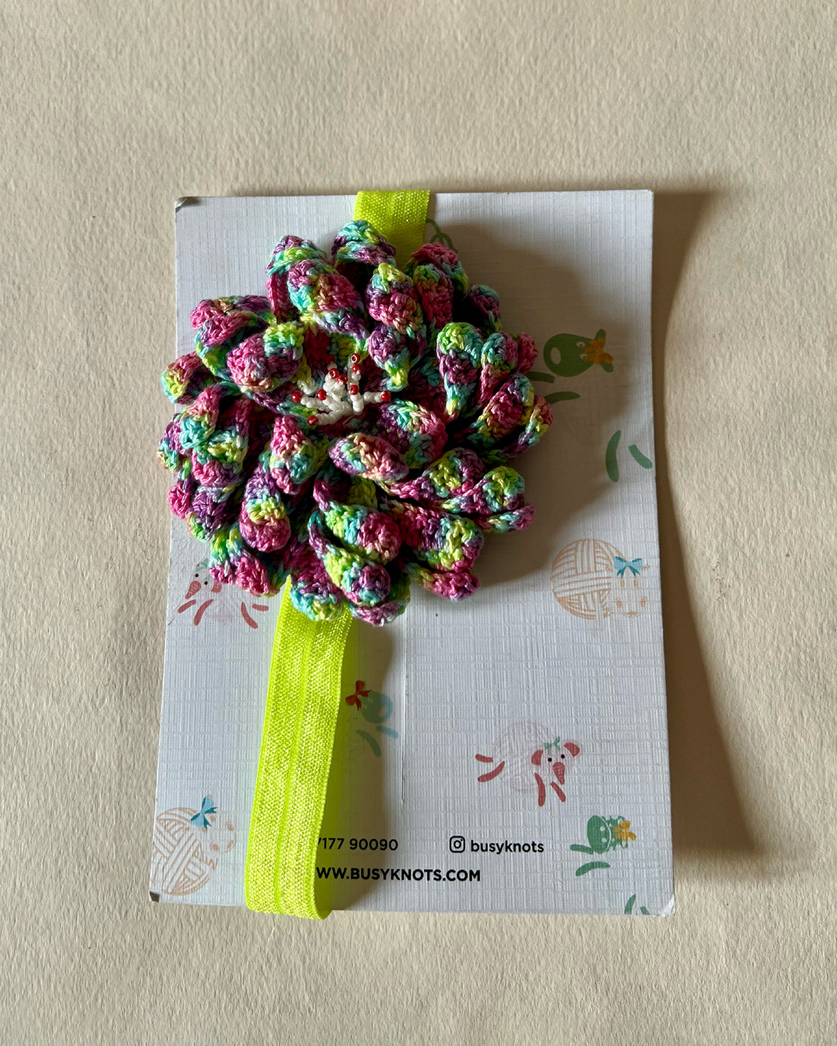 Handmade Crochet Floral Band Shaded Multi/Lime Green