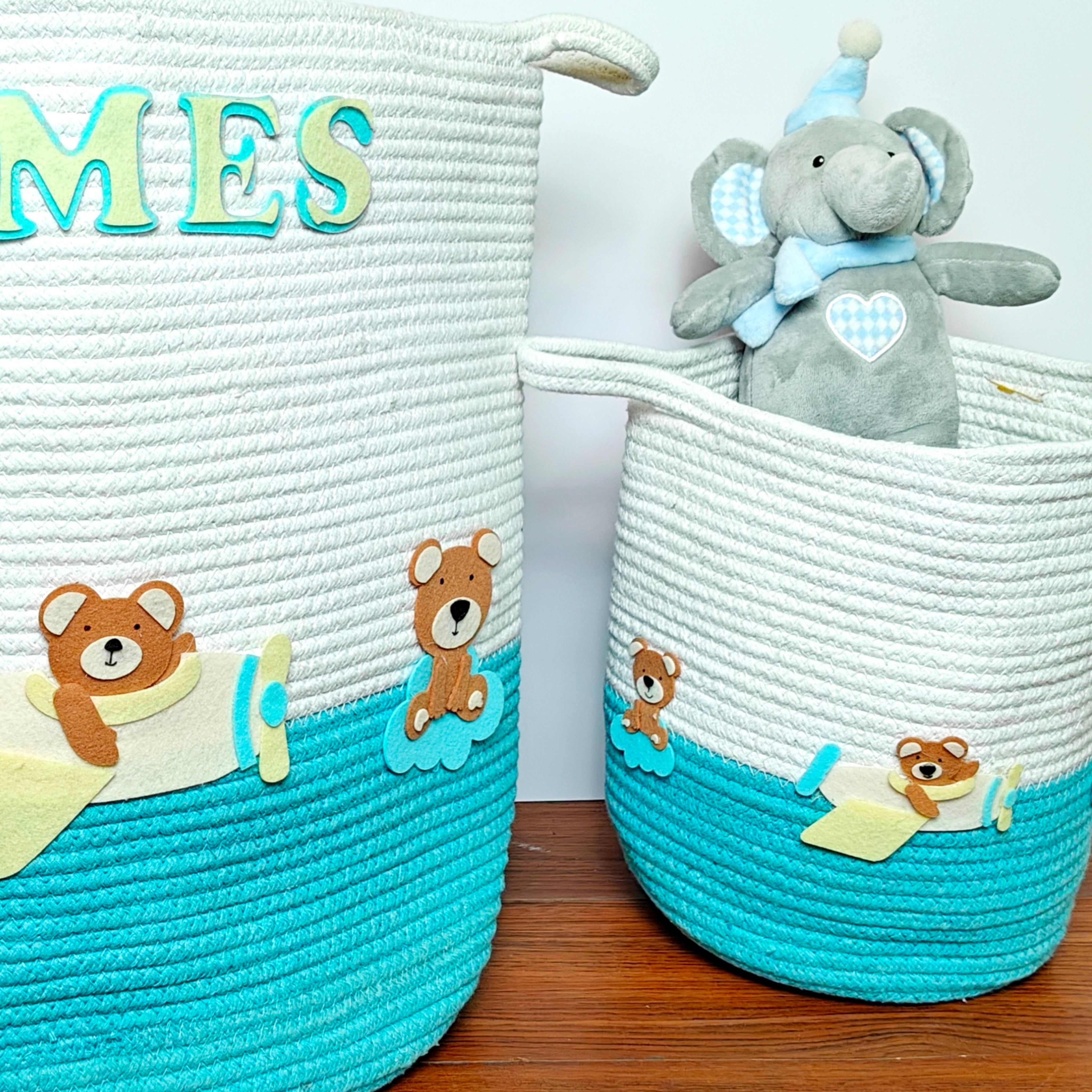 Jute Cotton Storage Basket - Teddy's Sky Adventure