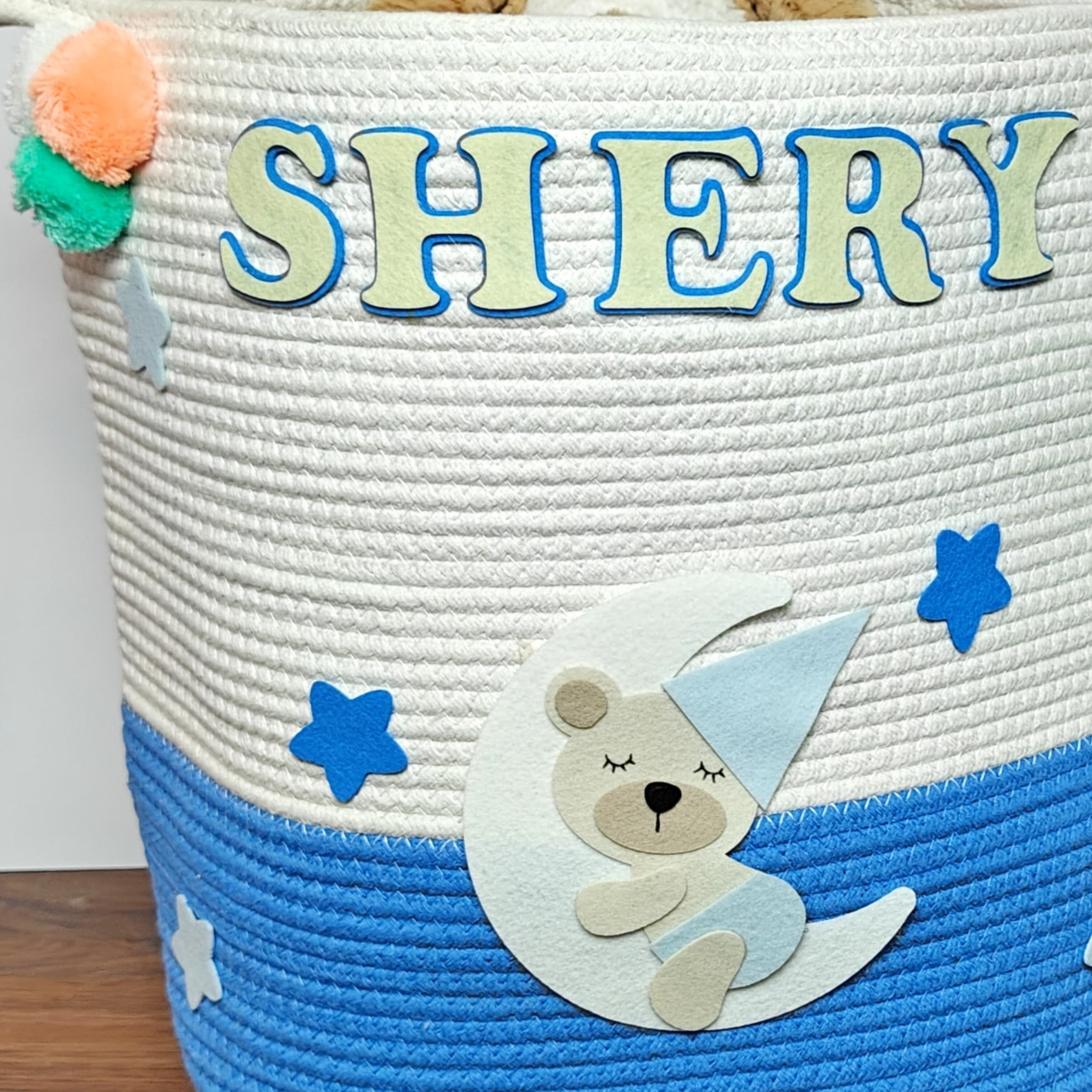 Jute Cotton Storage Basket - Dreaming Teddy Bear