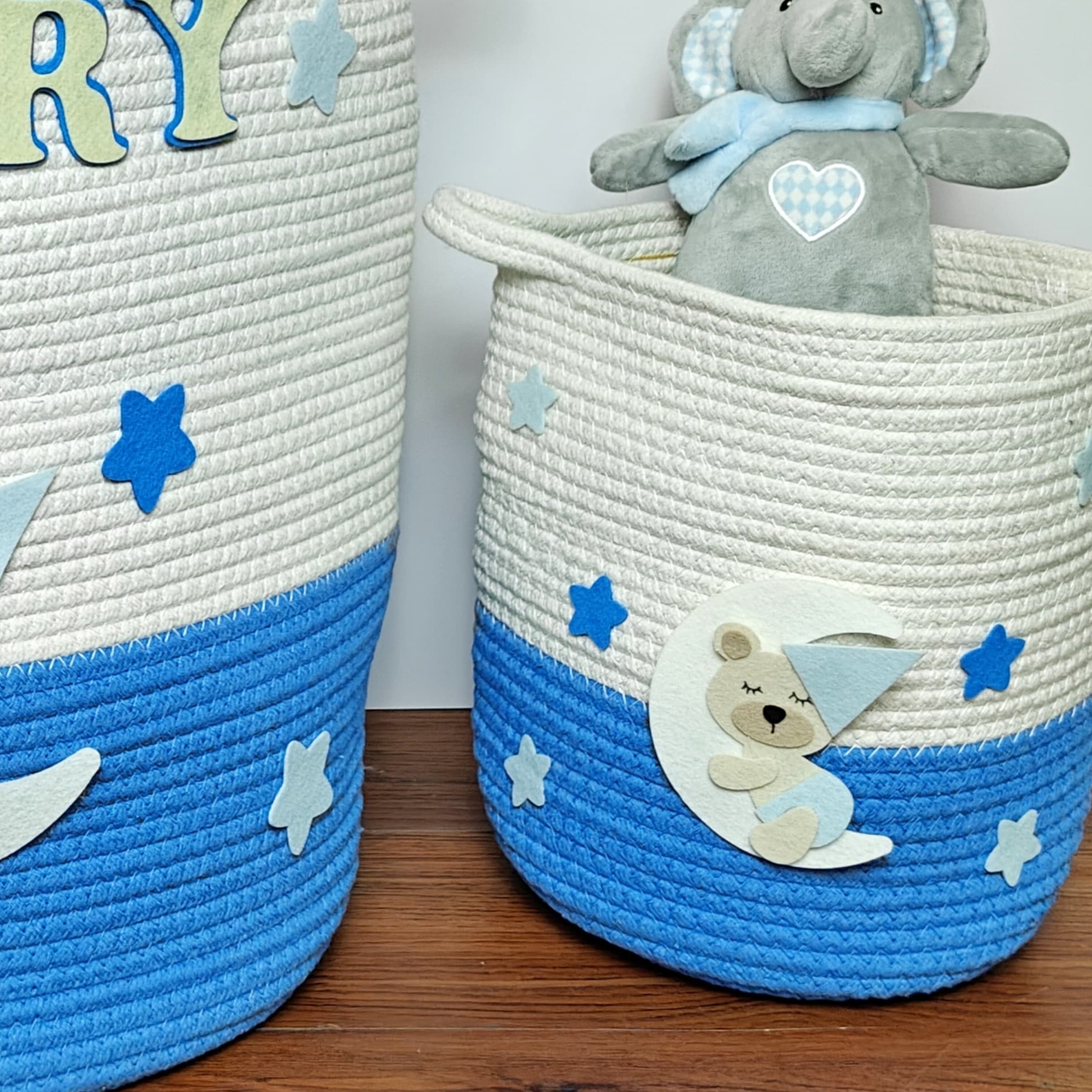 Jute Cotton Storage Basket - Dreaming Teddy Bear