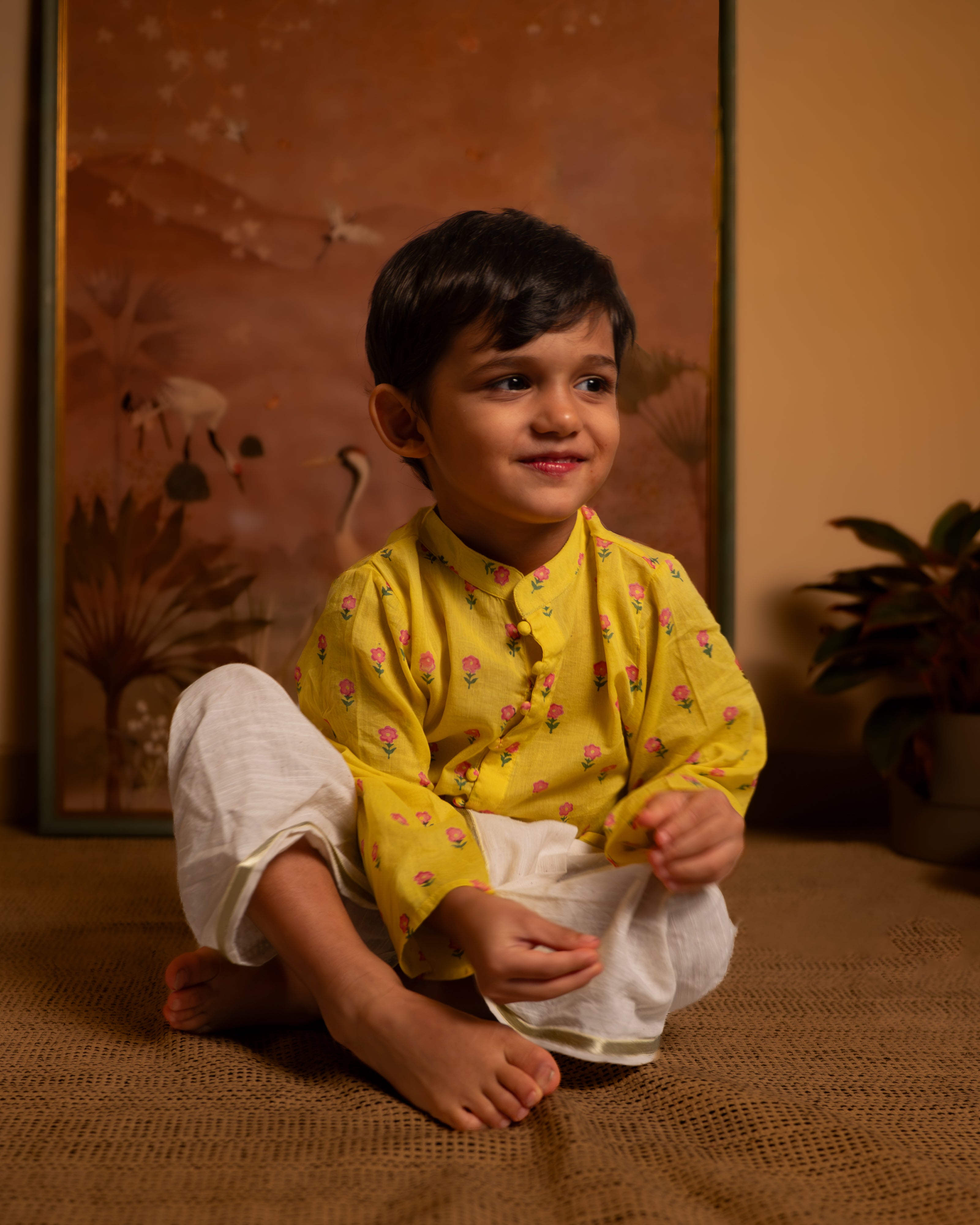 Meera Yellow Flower Booti Cotton Kurta