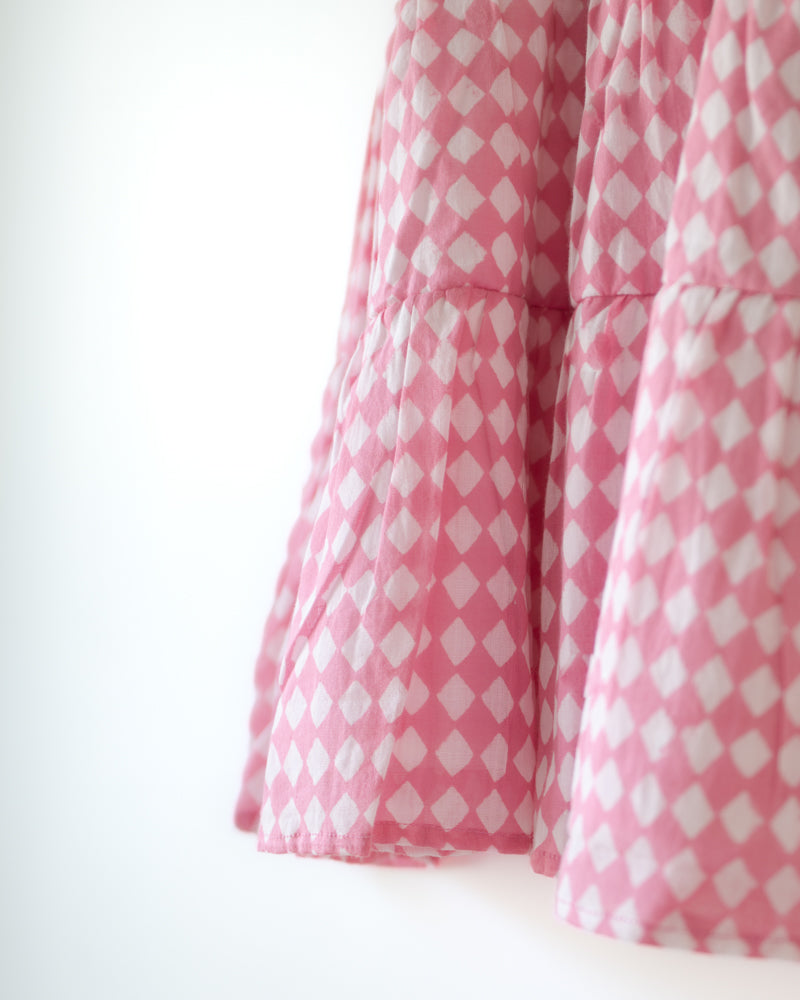 Leela Pink Rhombus Infant Tiered Frock (0-12 Months)