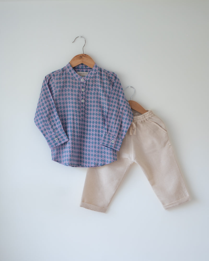 Saaz Purple Rhombus Full Sleeve Shirt Kurta