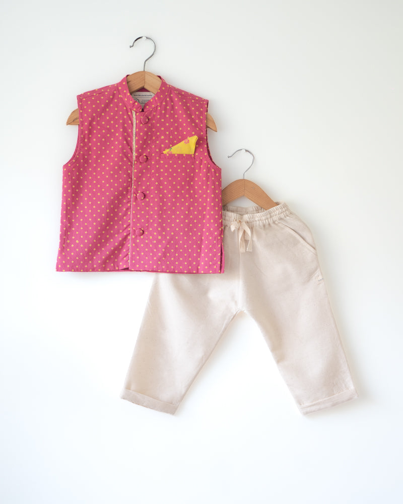 Kumkum Magenta Polka Cotton Bandi Jacket