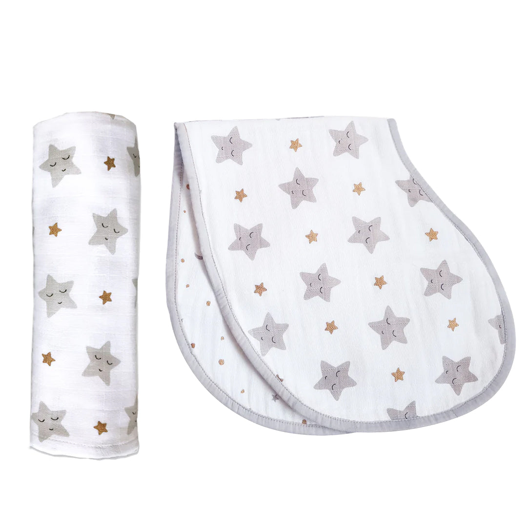 Swaddle & Burp Cloth Bib - Starry Night | Metallic