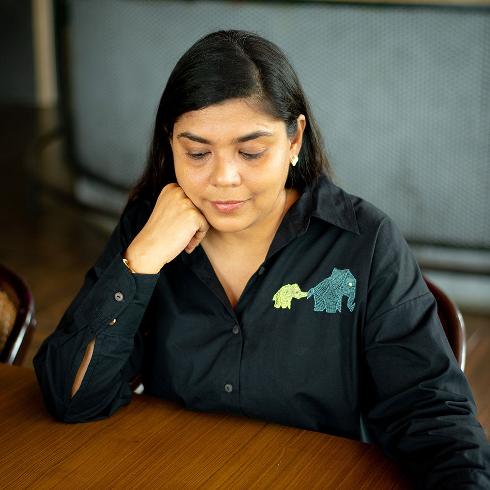 Mini Elephants Embroidered Women Shirt