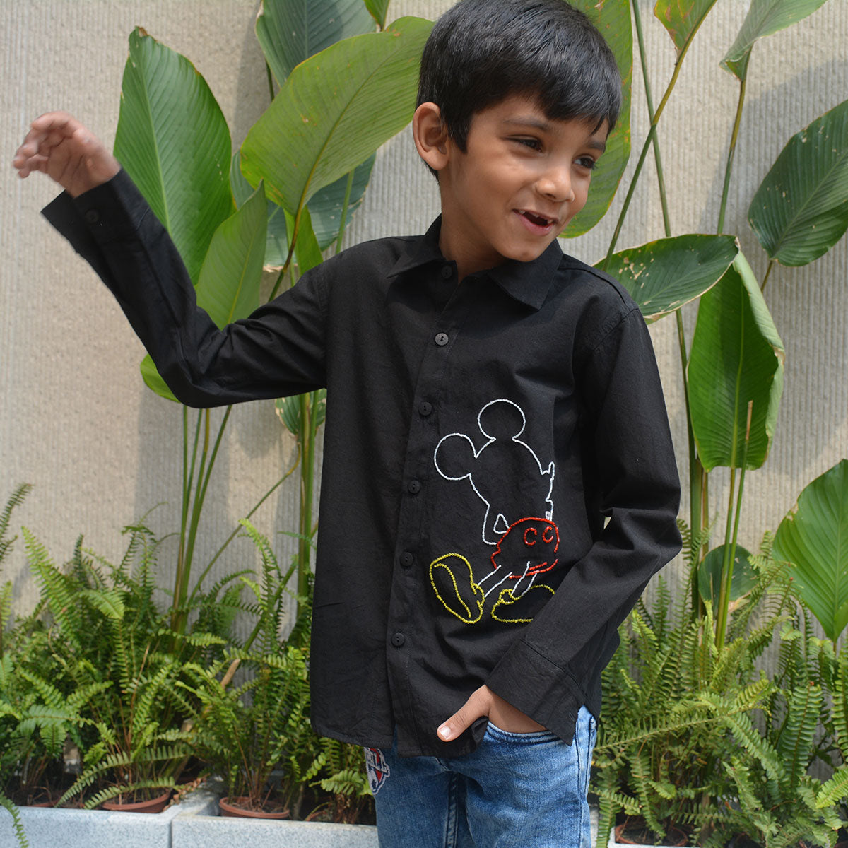 Mouse Embellished Shirt - Black