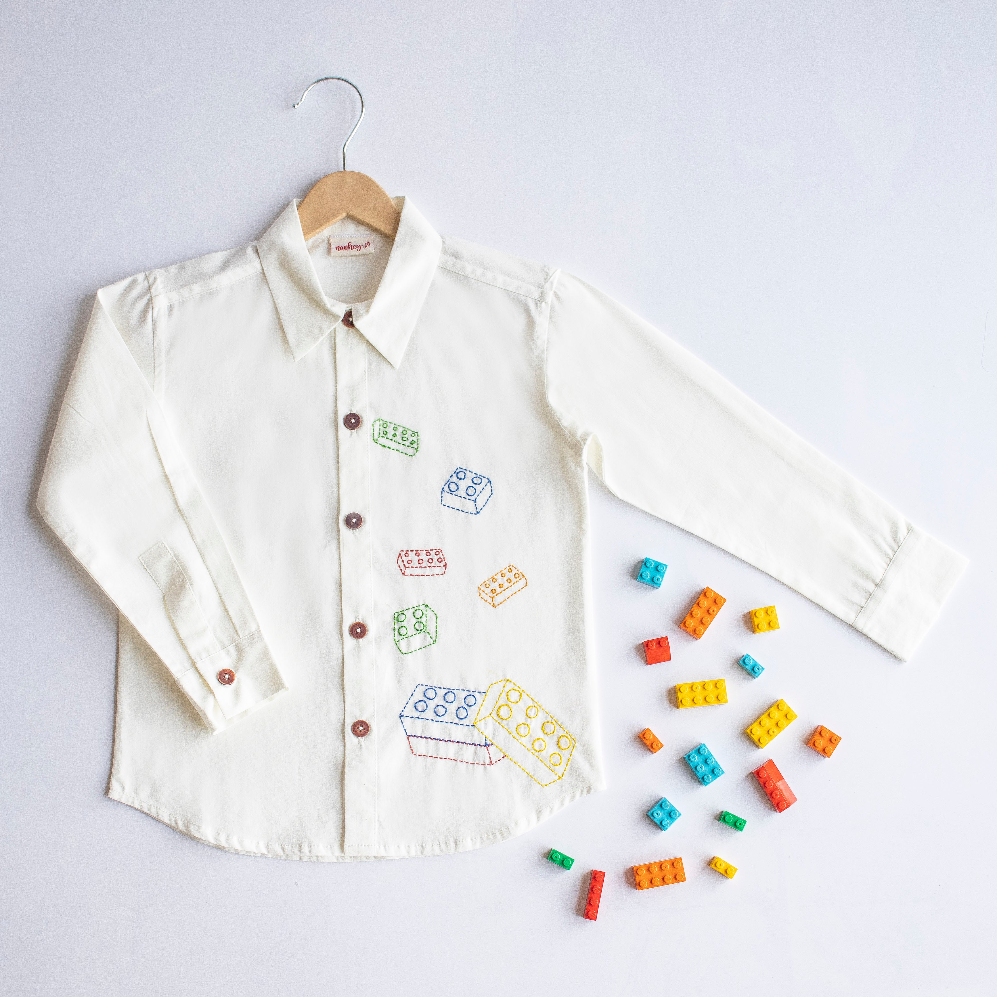 Building Blocks Embroidered Unisex Shirt - White - Totdot