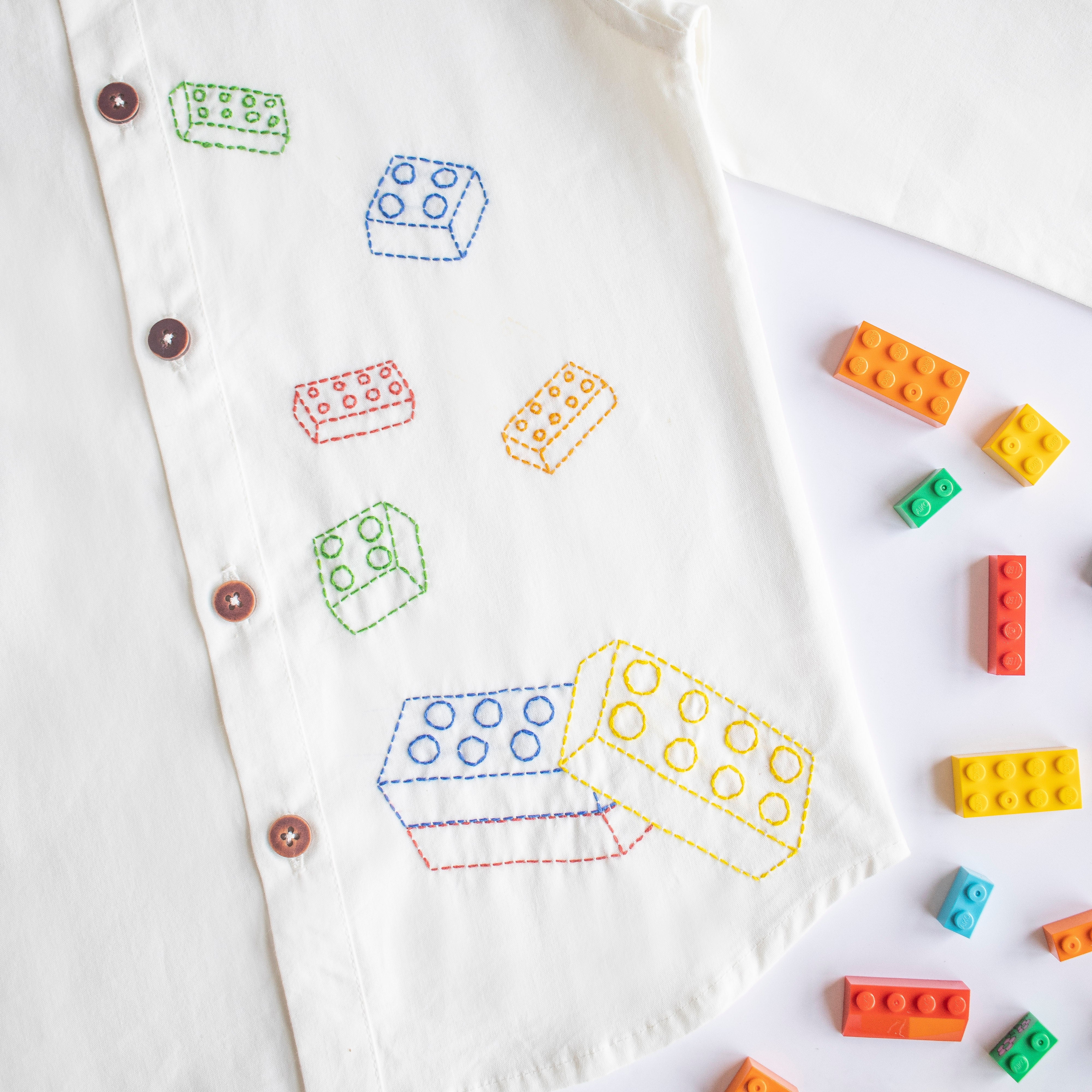 Building Blocks Embroidered Unisex Shirt - White - Totdot