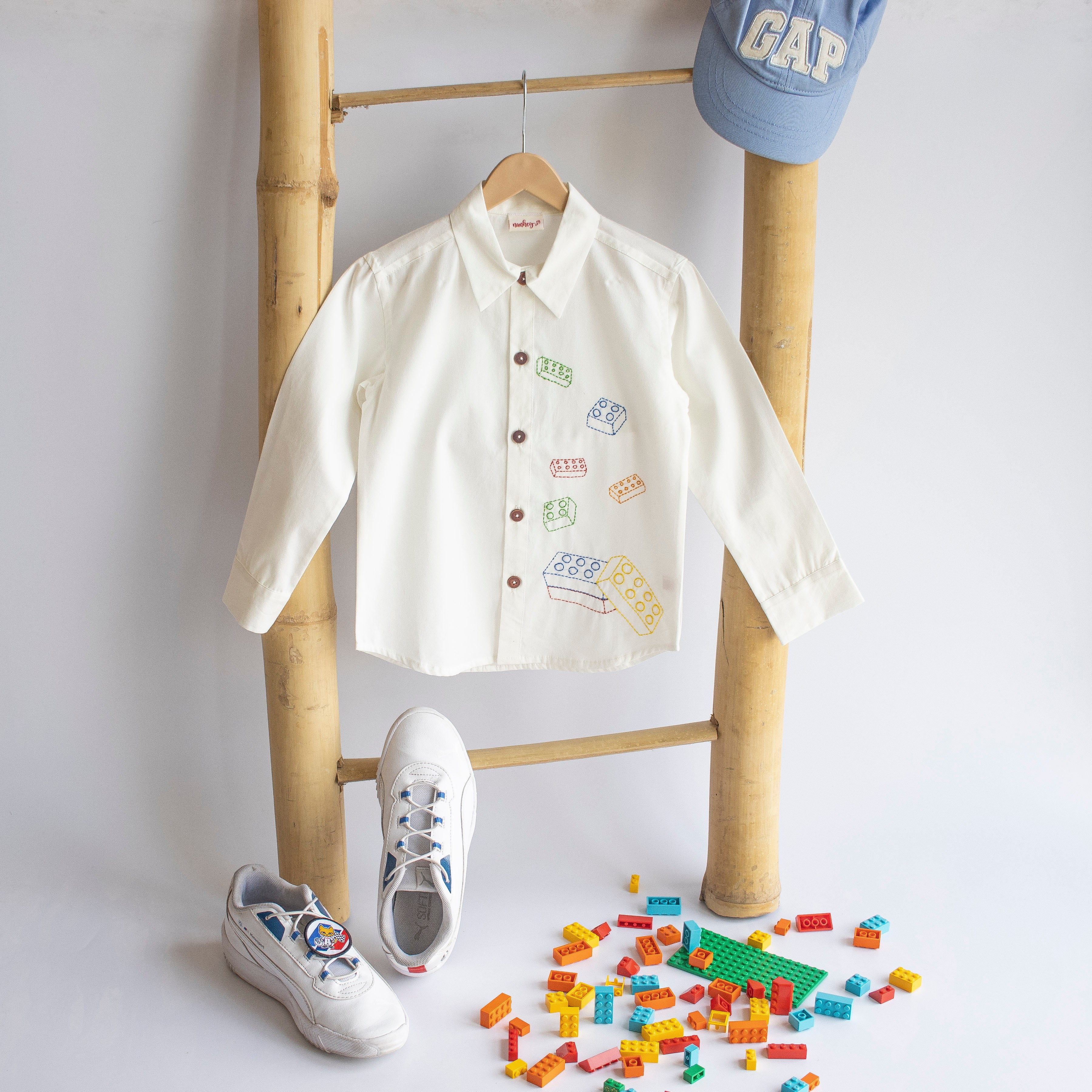 Building Blocks Embroidered Unisex Shirt - White - Totdot
