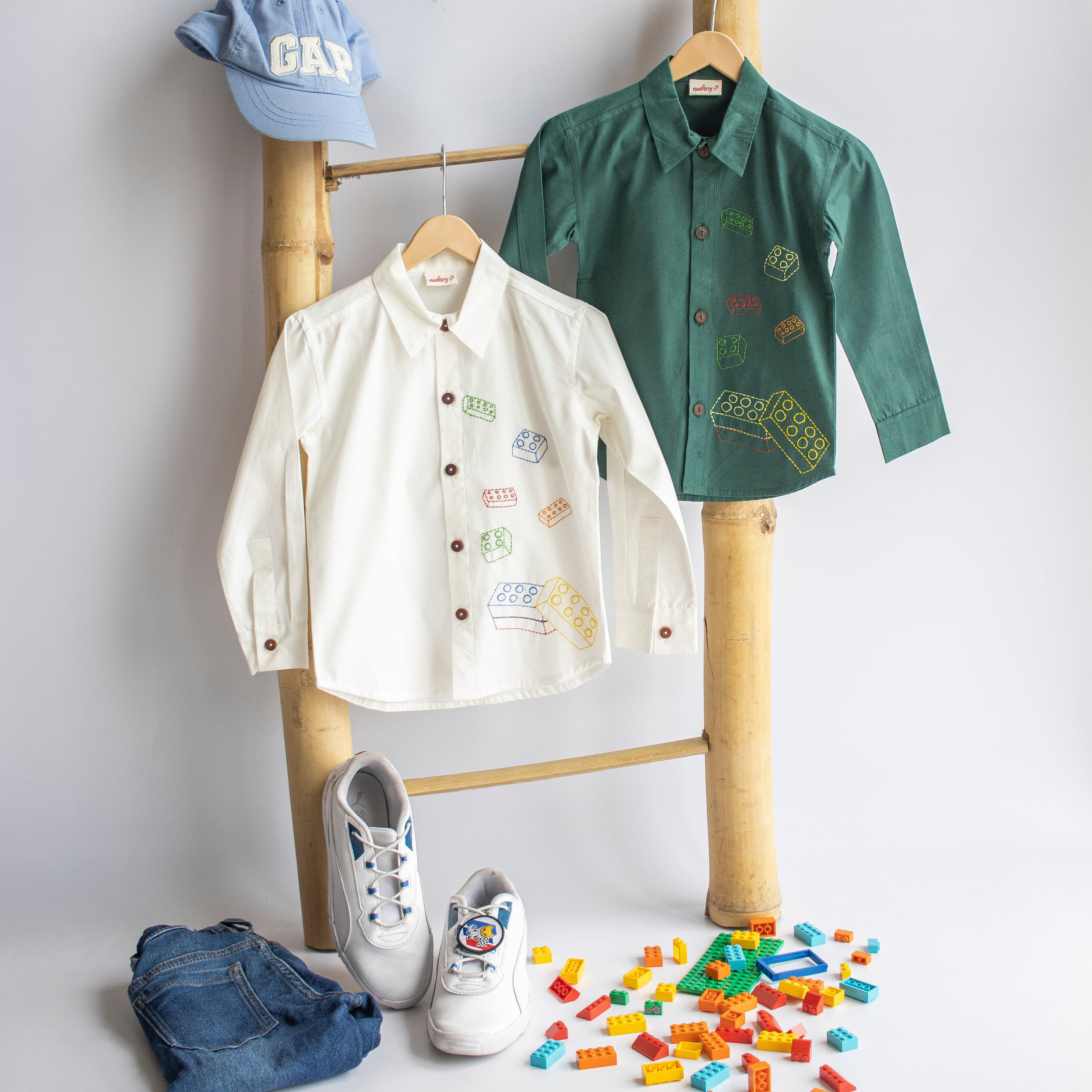 Building Blocks Embroidered Unisex Shirt - White - Totdot