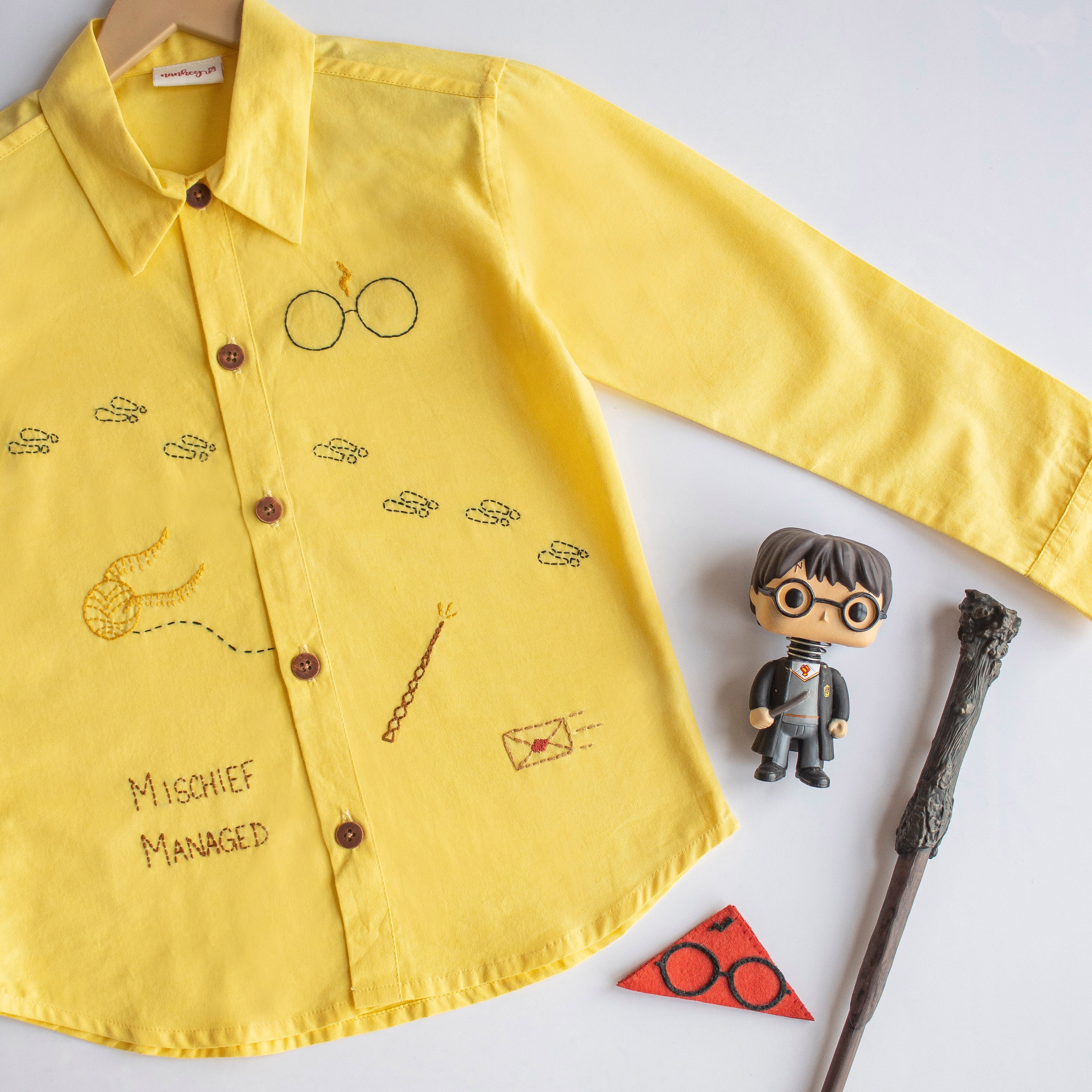 Potter - Magic Inspired Embroidered Unisex Shirt - Yellow - Totdot