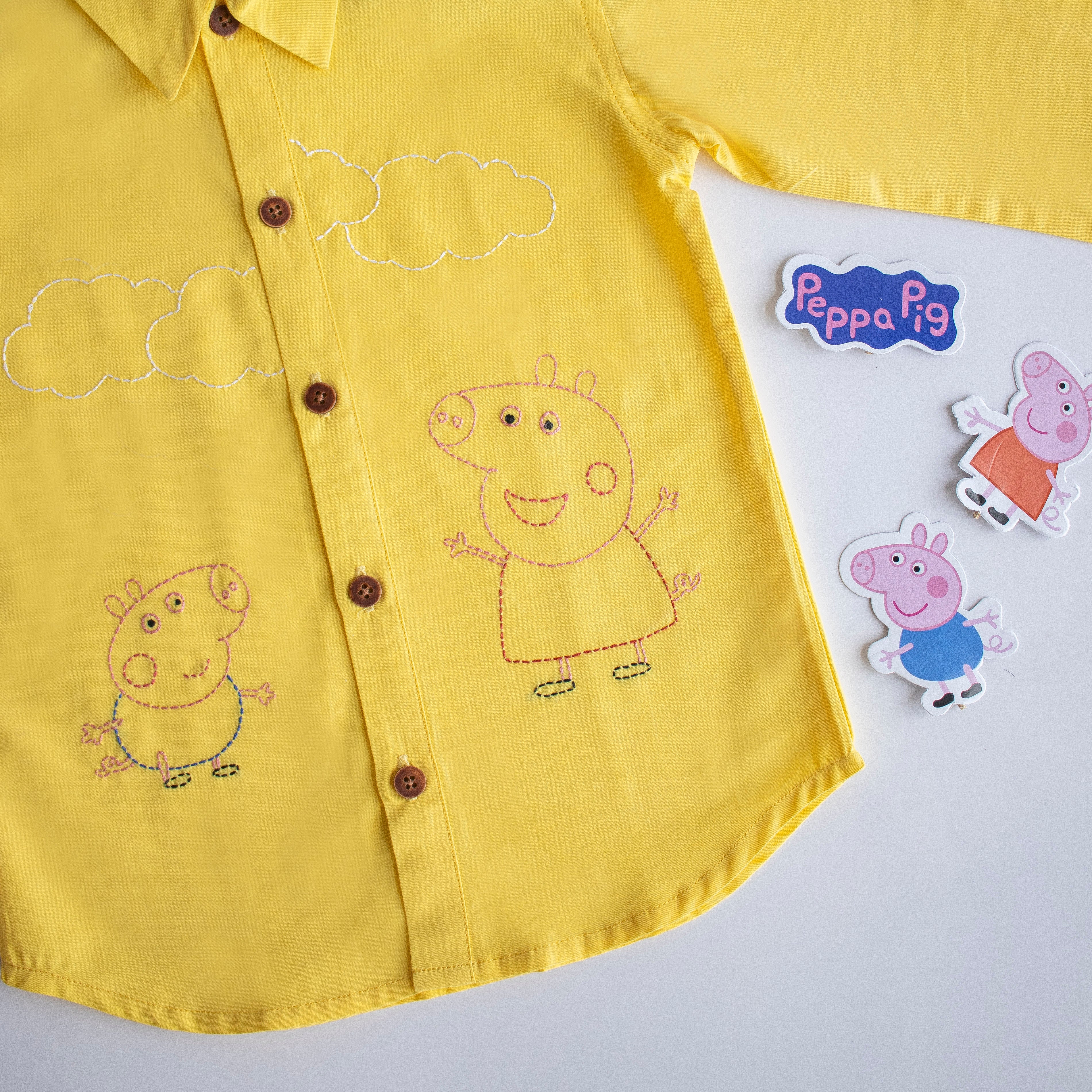 Sibling Pigs Embroidered Unisex Shirt - Yellow - Totdot