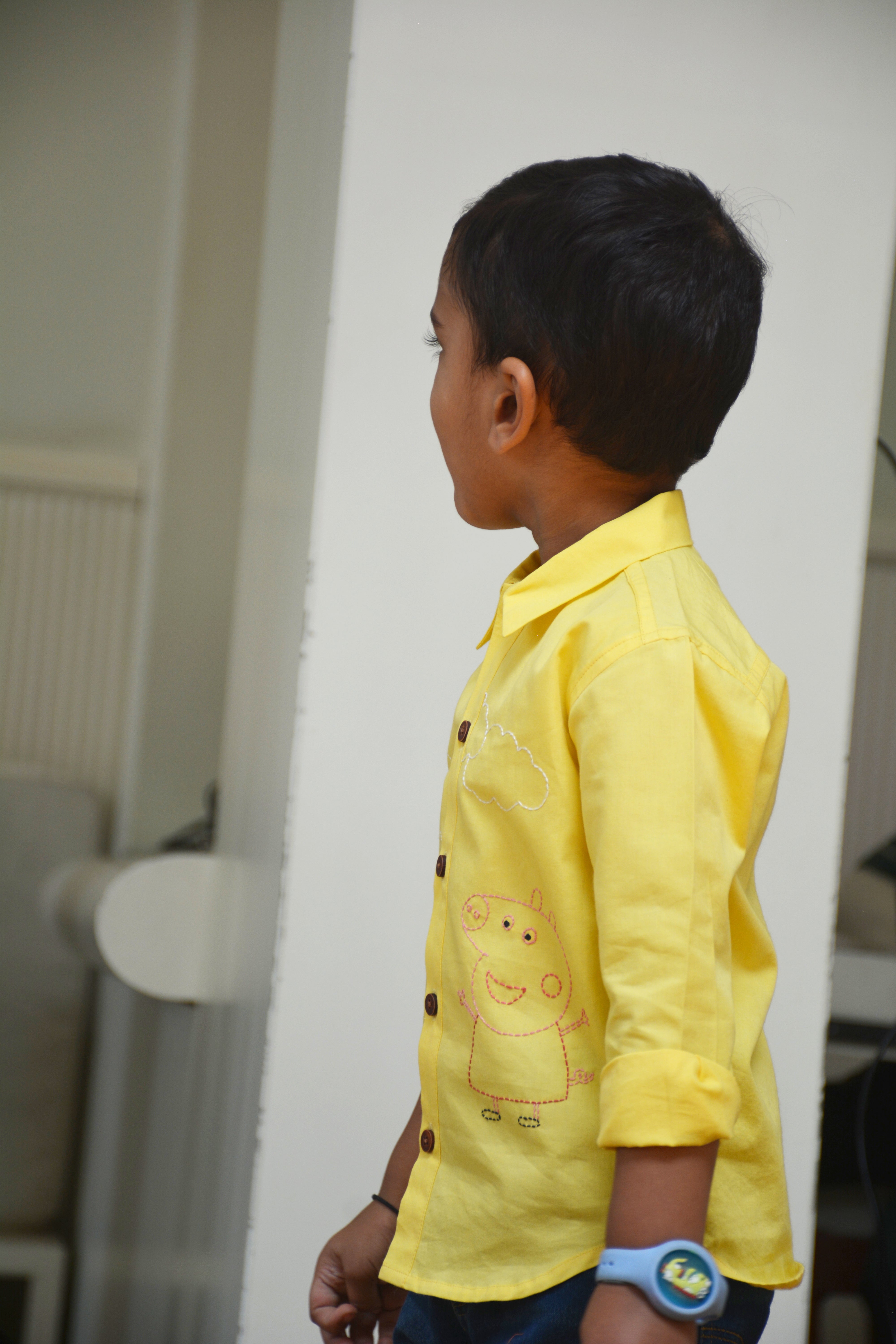 Sibling Pigs Embroidered Unisex Shirt - Yellow - Totdot