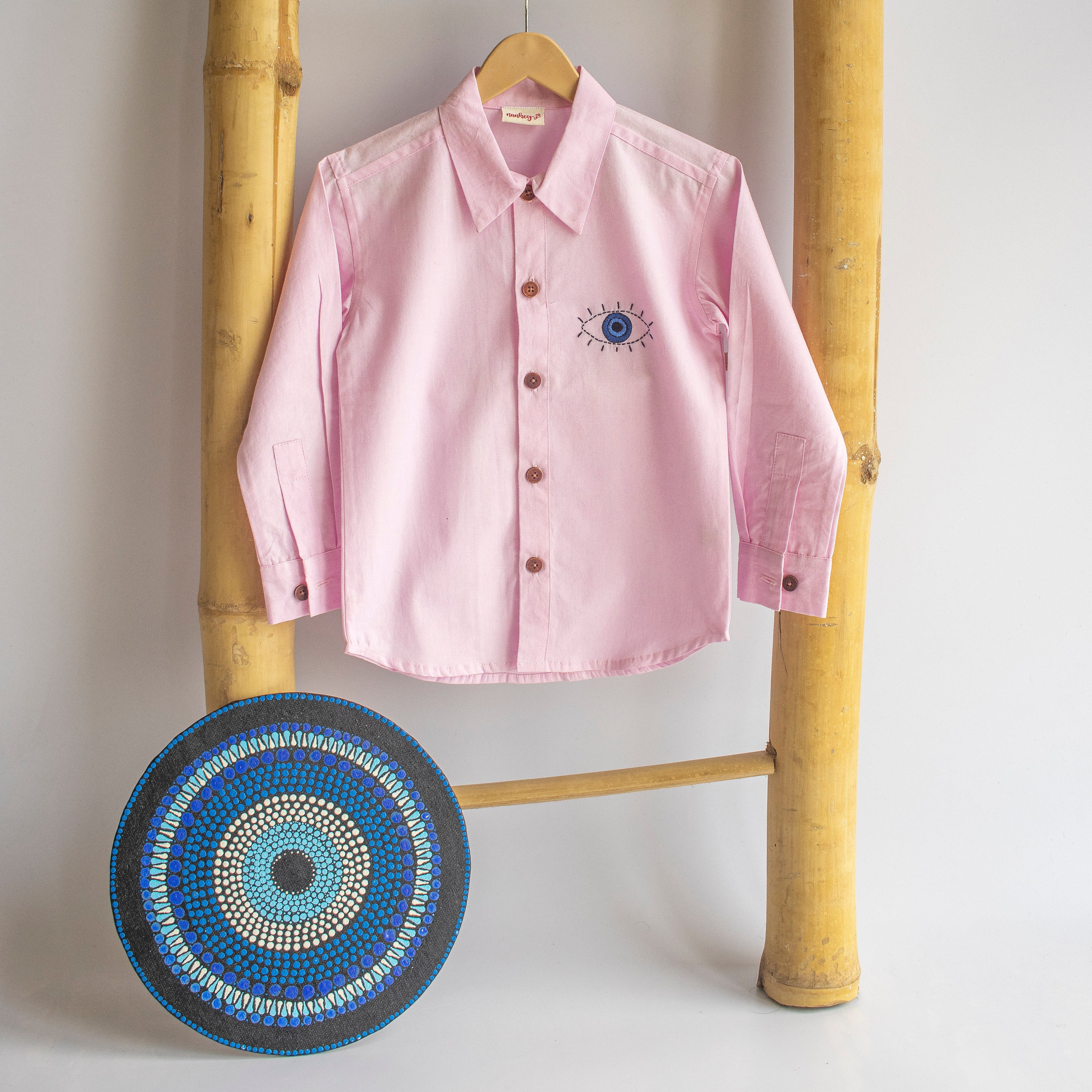 Evil Eye Embroidered Unisex Shirt - Light Pink - Totdot